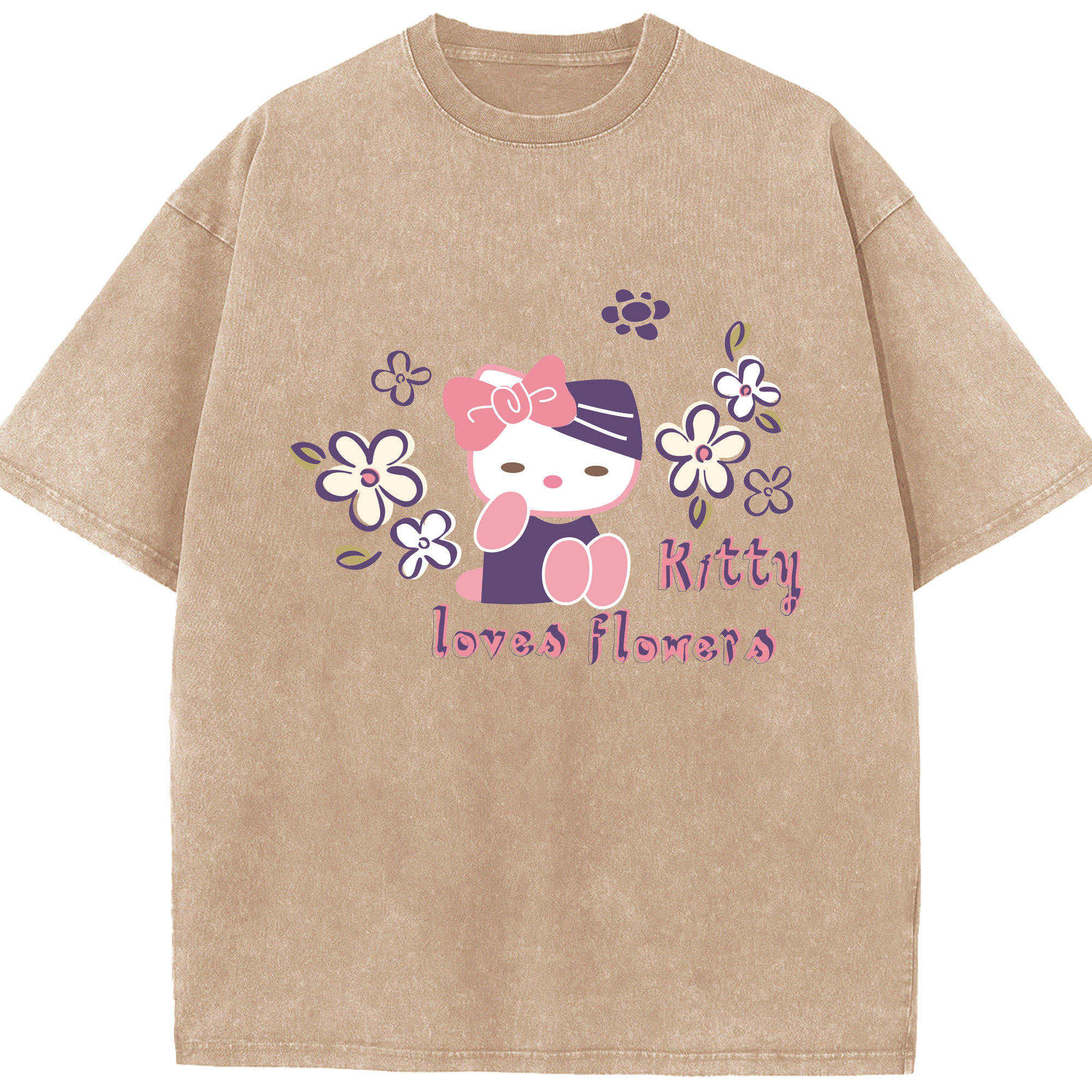 （画像用） Hello Kitty ハローキティ 綿100% ヴィンテージ風 半袖Tシャツ（フロントプリント）