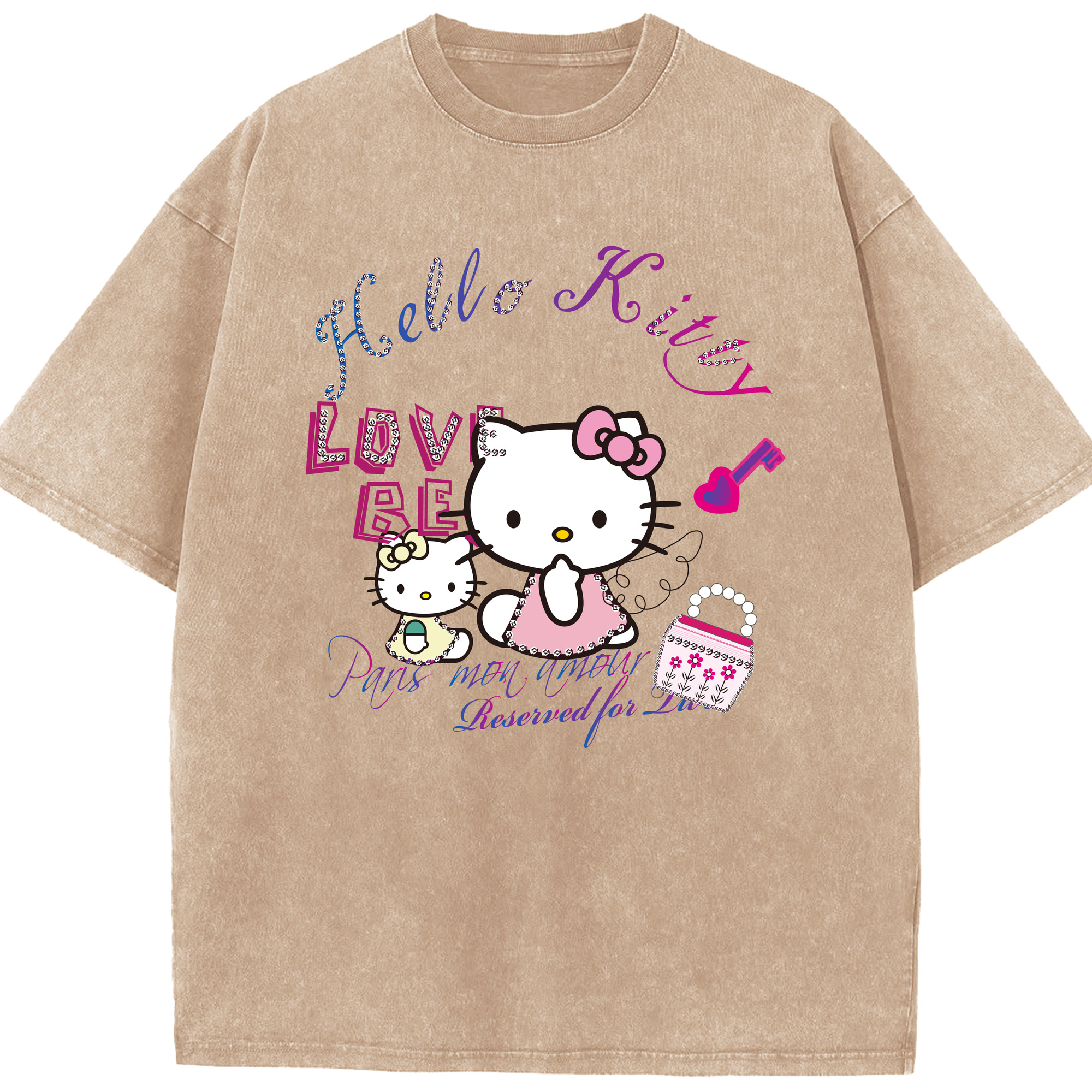 （画像用） Hello Kitty ハローキティ 綿100% ヴィンテージ風 半袖Tシャツ（フロントプリント）