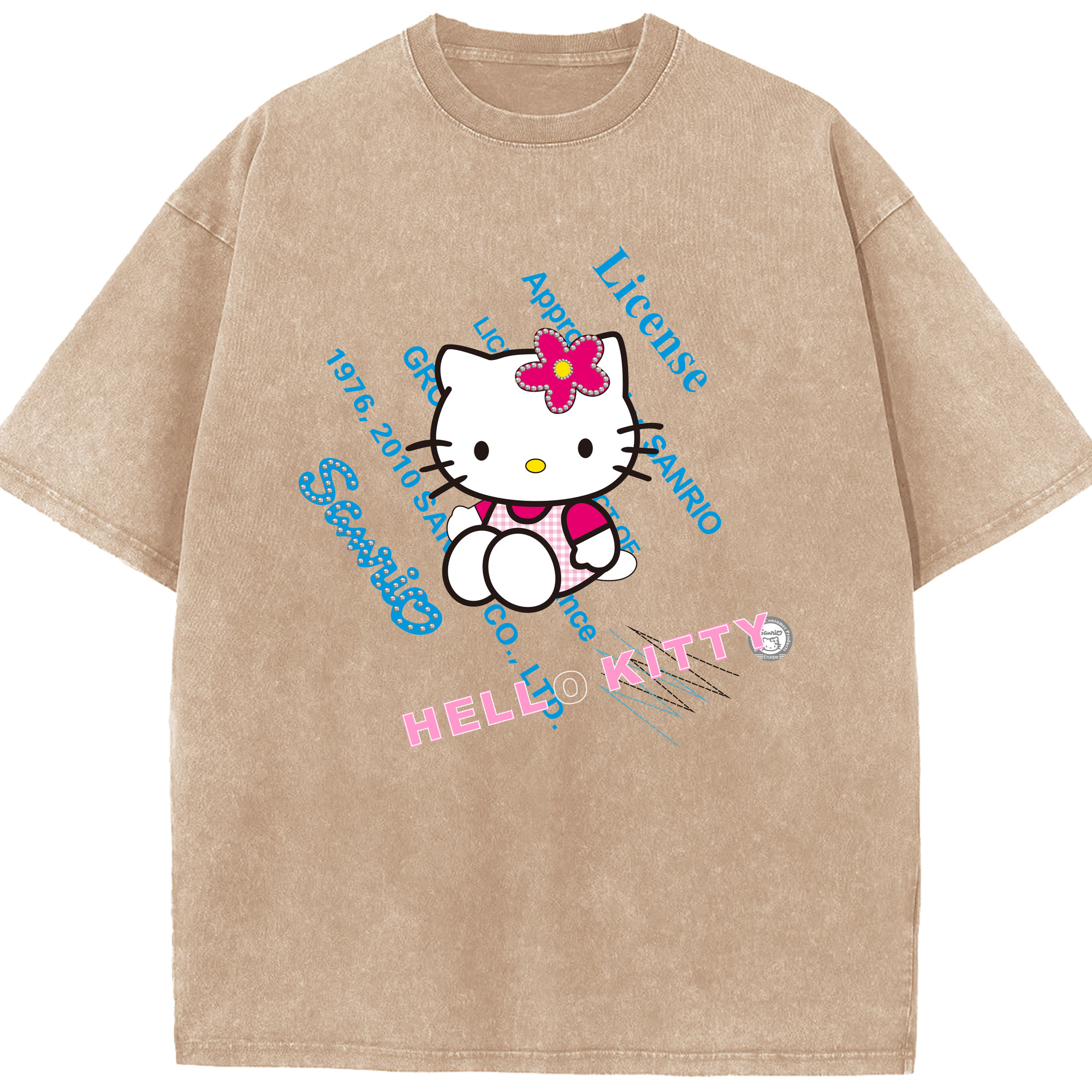 （画像用） Hello Kitty ハローキティ 綿100% ヴィンテージ風 半袖Tシャツ（フロントプリント）