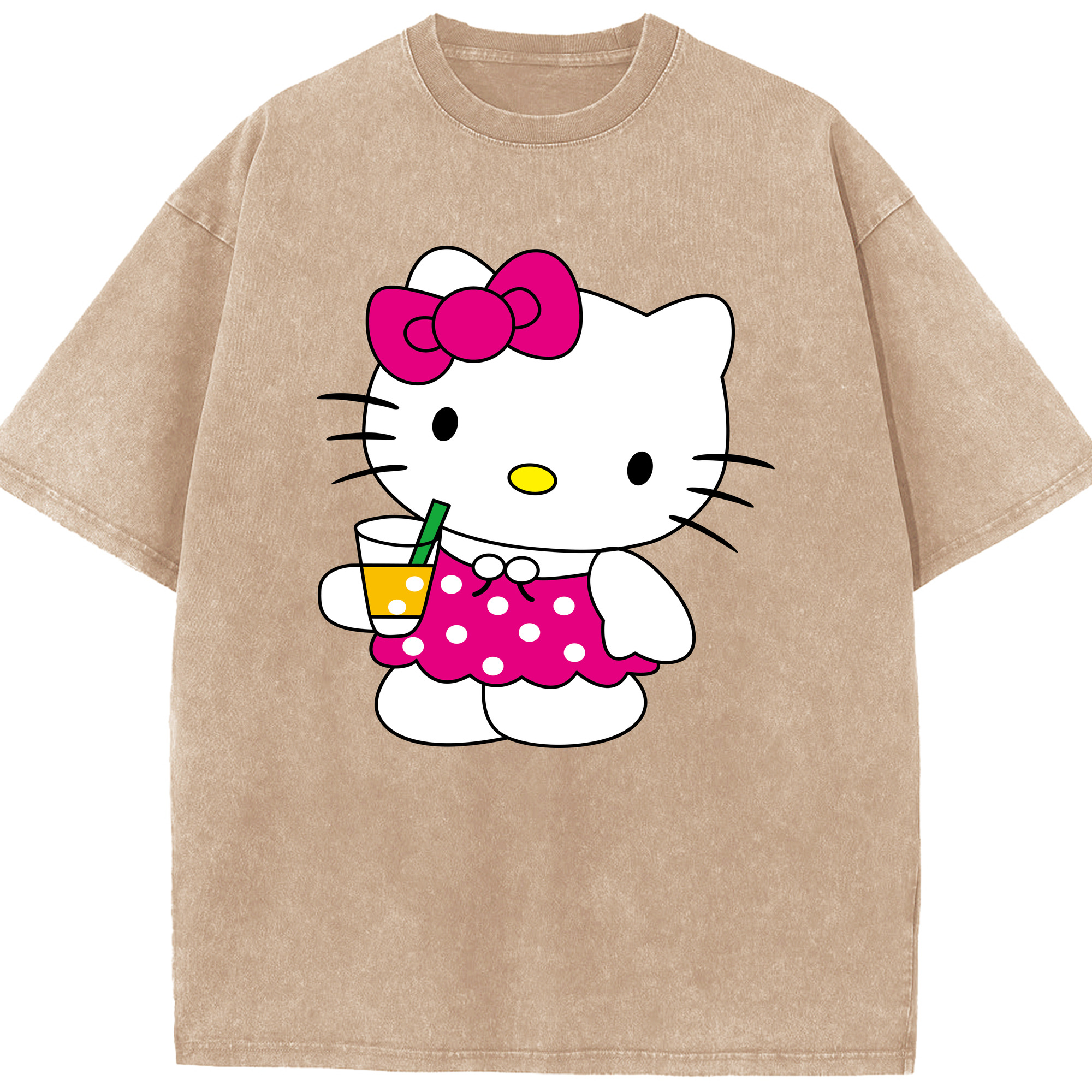（画像用） Hello Kitty ハローキティ 綿100% ヴィンテージ風 半袖Tシャツ（フロントプリント）