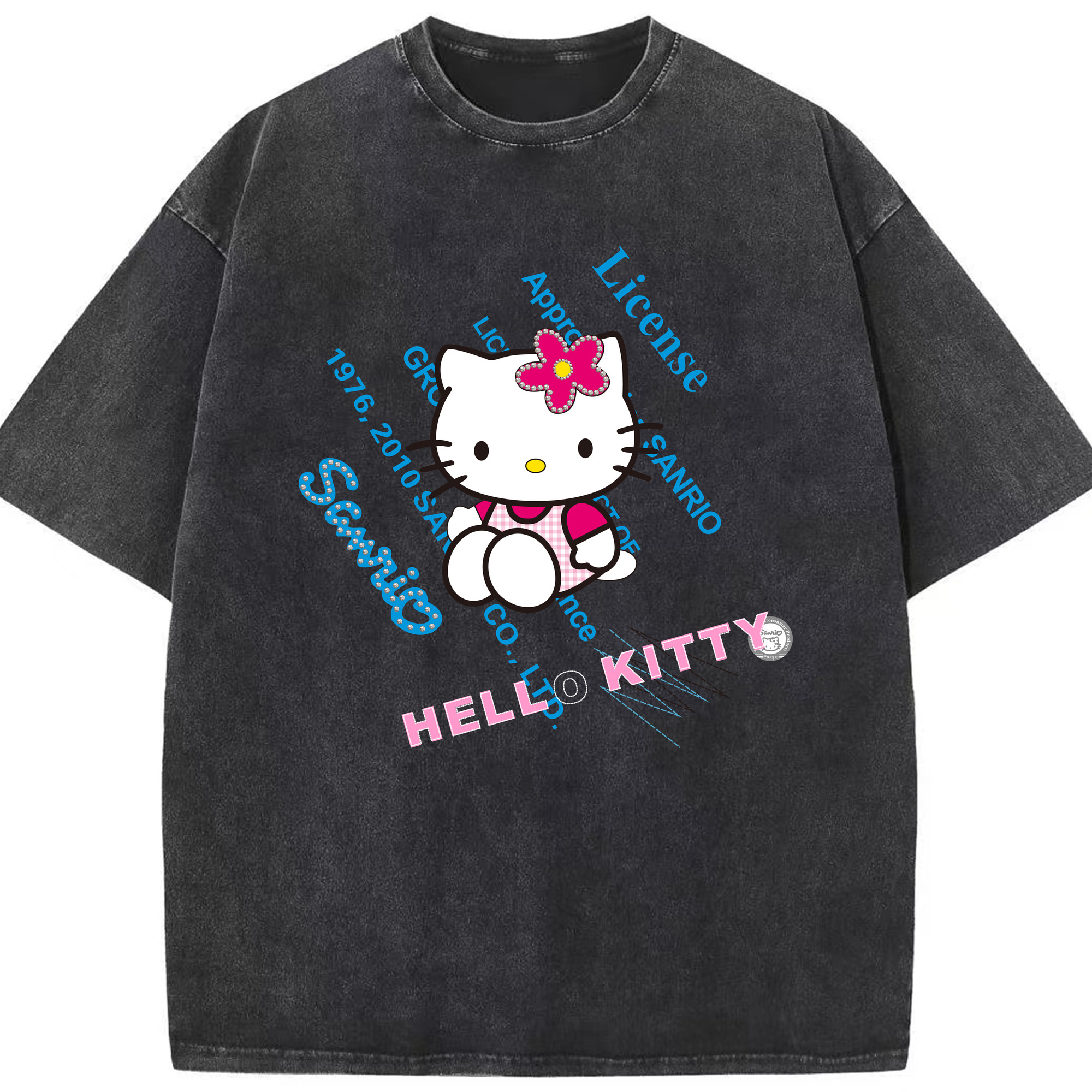 （画像用） Hello Kitty ハローキティ 綿100% ヴィンテージ風 半袖Tシャツ（フロントプリント）