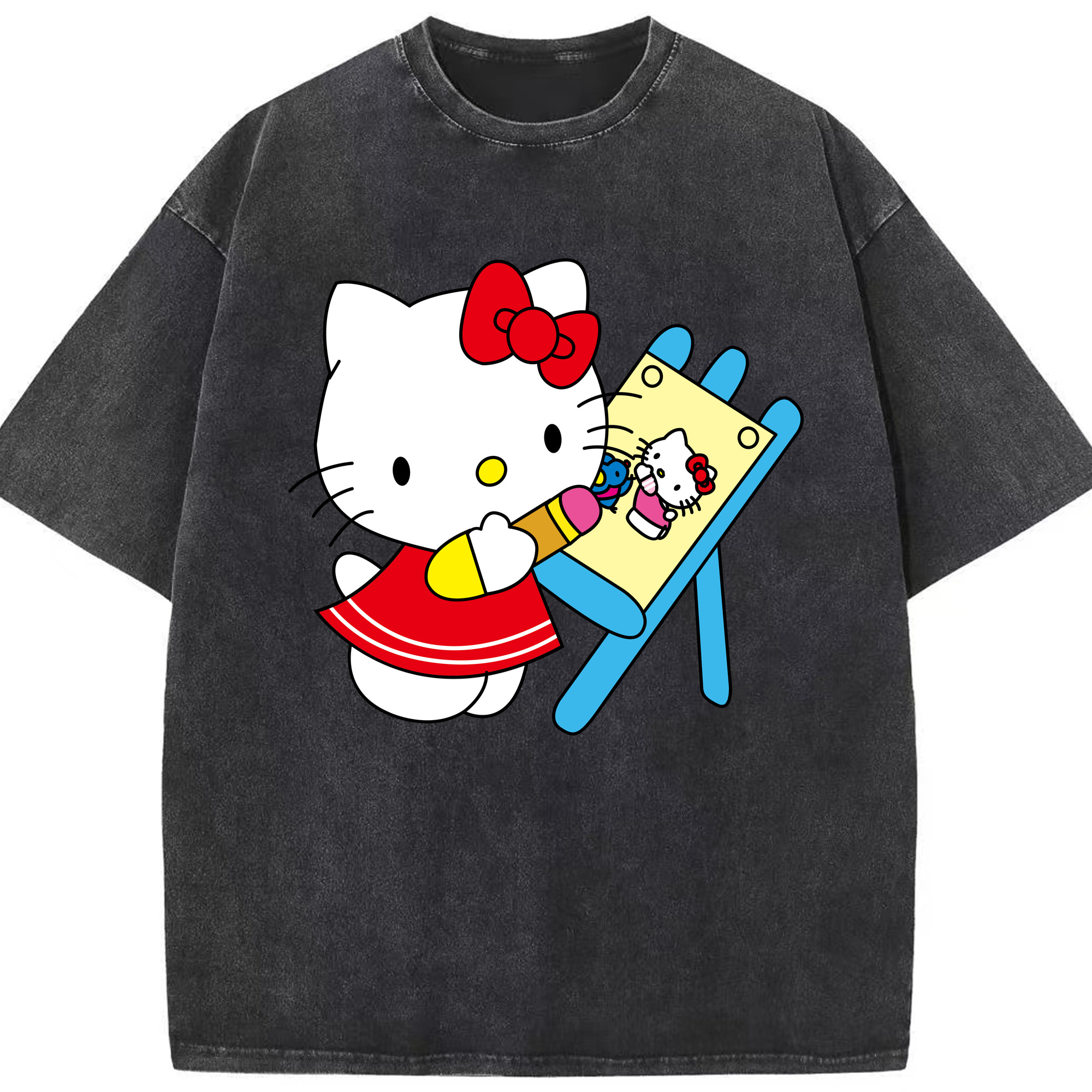 （画像用） Hello Kitty ハローキティ 綿100% ヴィンテージ風 半袖Tシャツ（フロントプリント）