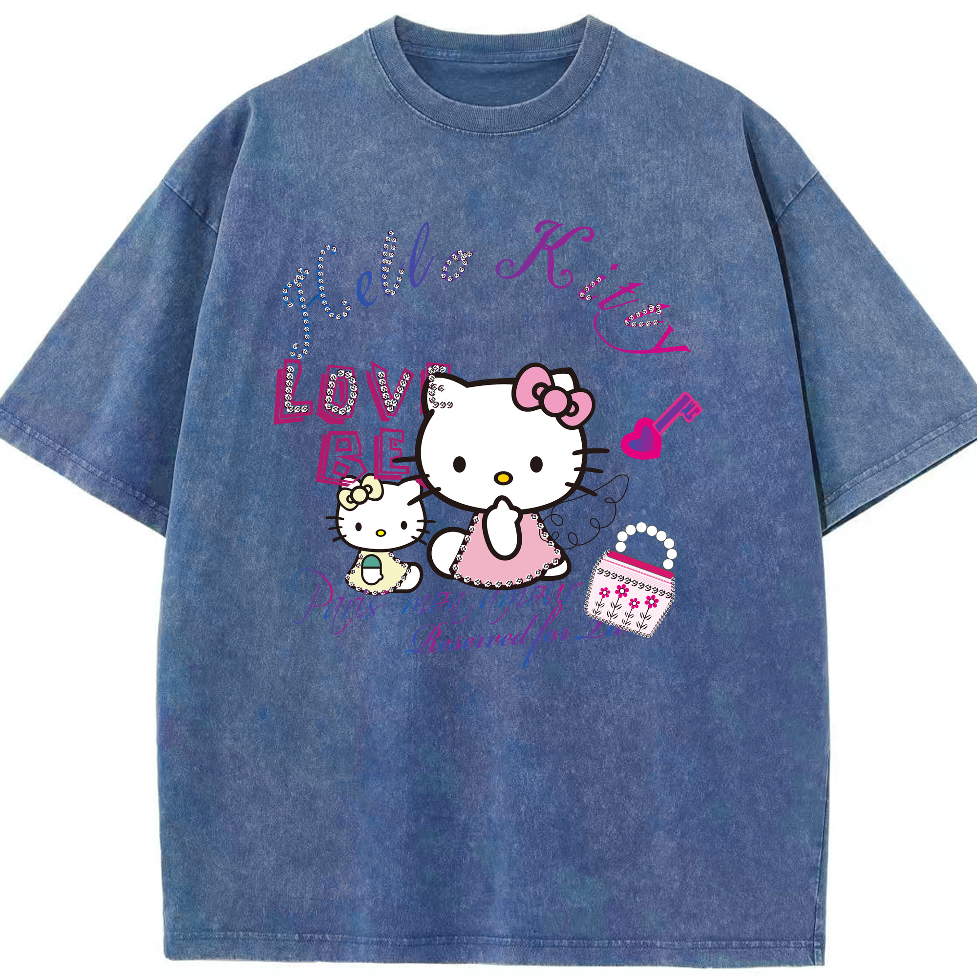 （画像用） Hello Kitty ハローキティ 綿100% ヴィンテージ風 半袖Tシャツ（フロントプリント）