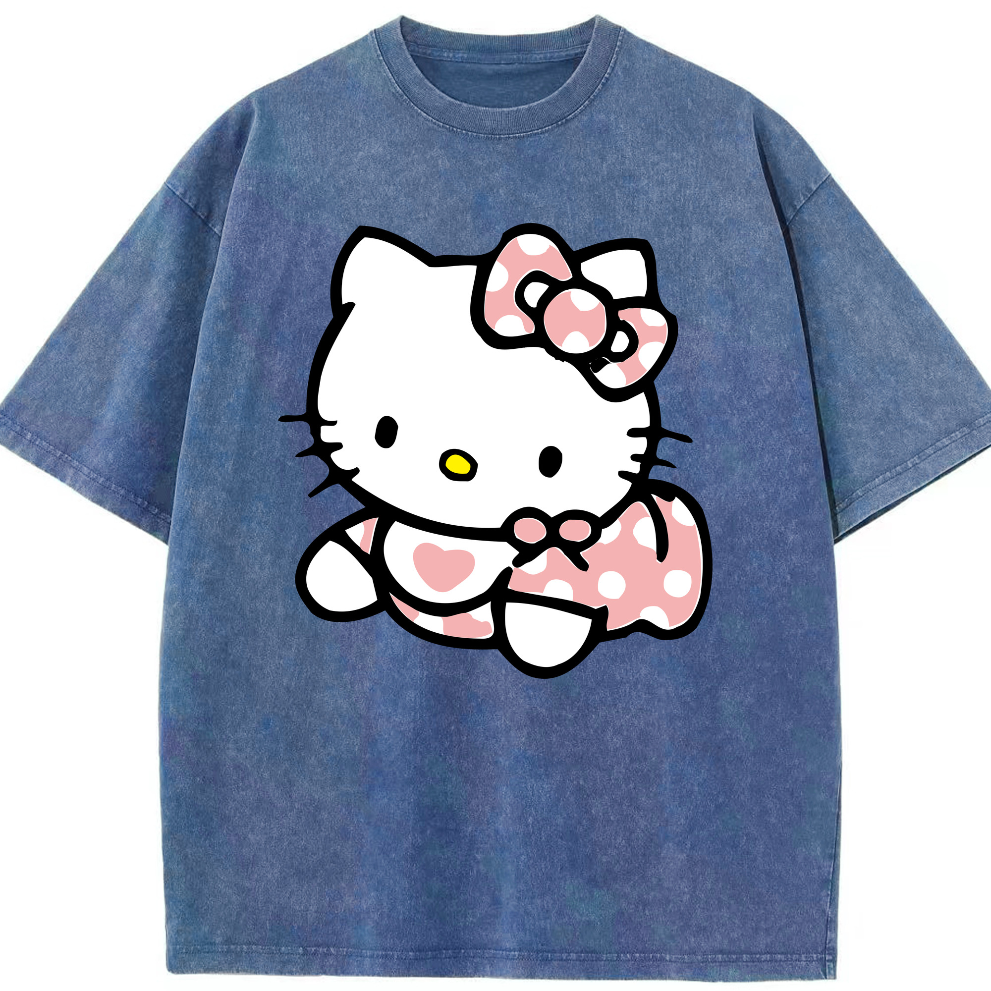 （画像用） Hello Kitty ハローキティ 綿100% ヴィンテージ風 半袖Tシャツ（フロントプリント）