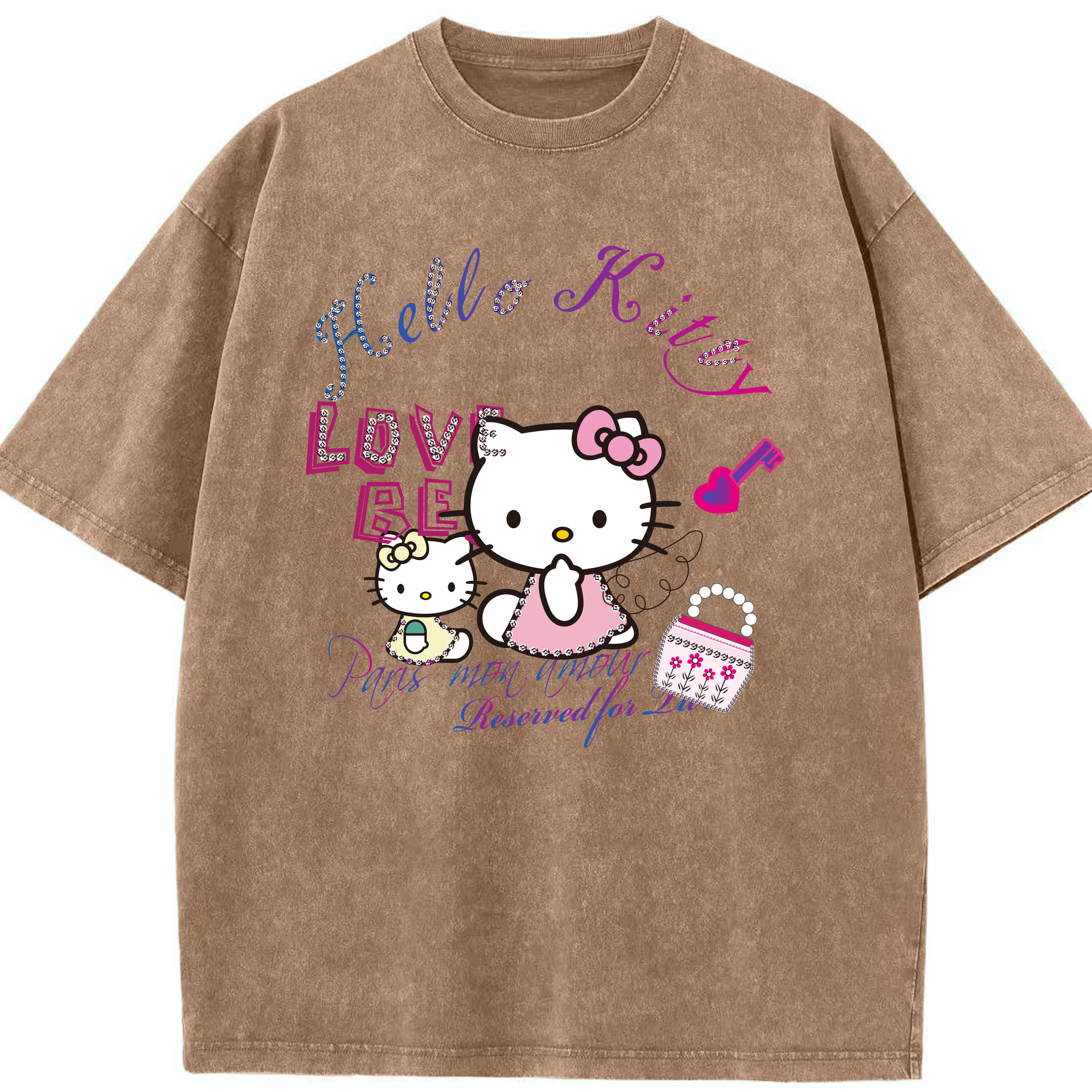 （画像用） Hello Kitty ハローキティ 綿100% ヴィンテージ風 半袖Tシャツ（フロントプリント）
