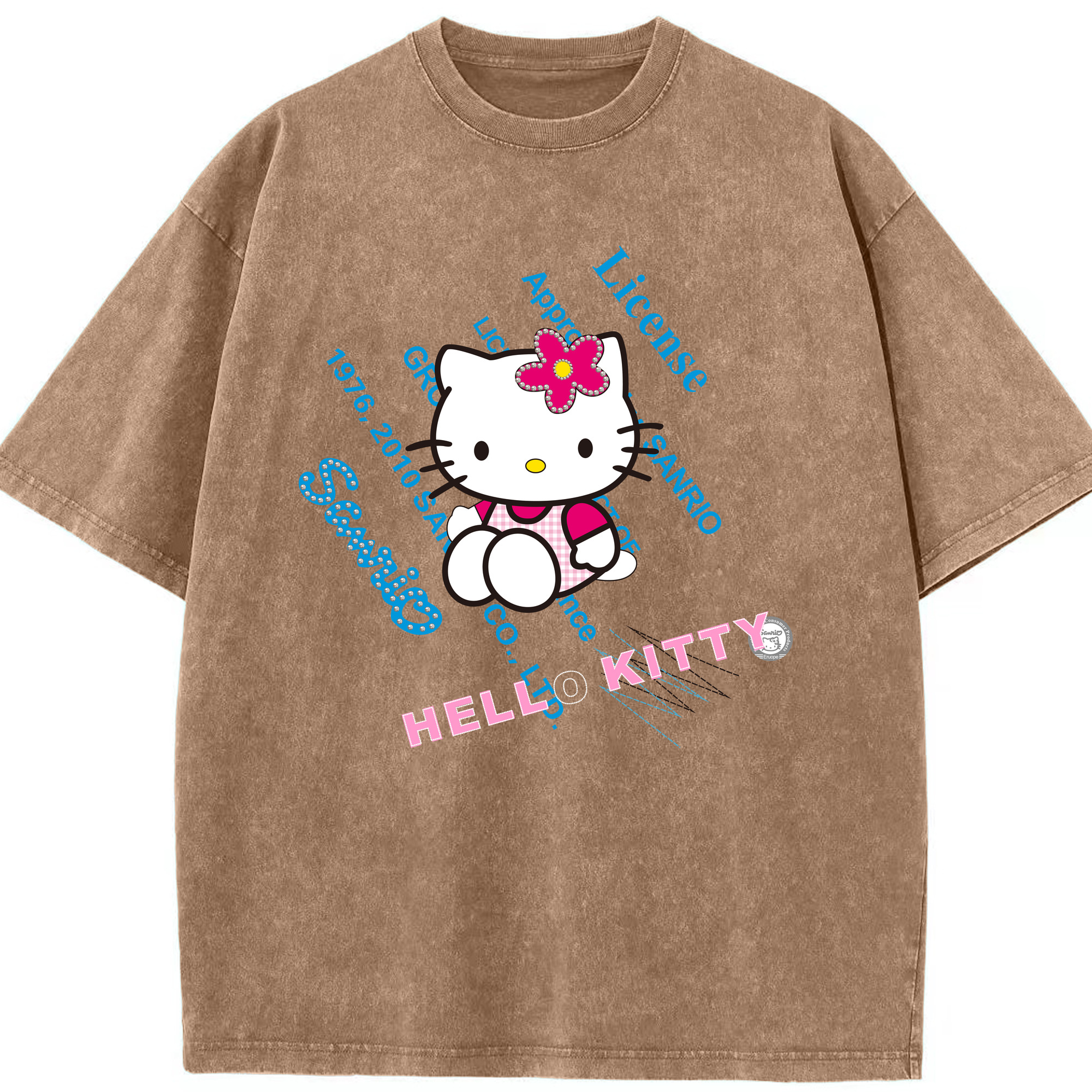 （画像用） Hello Kitty ハローキティ 綿100% ヴィンテージ風 半袖Tシャツ（フロントプリント）
