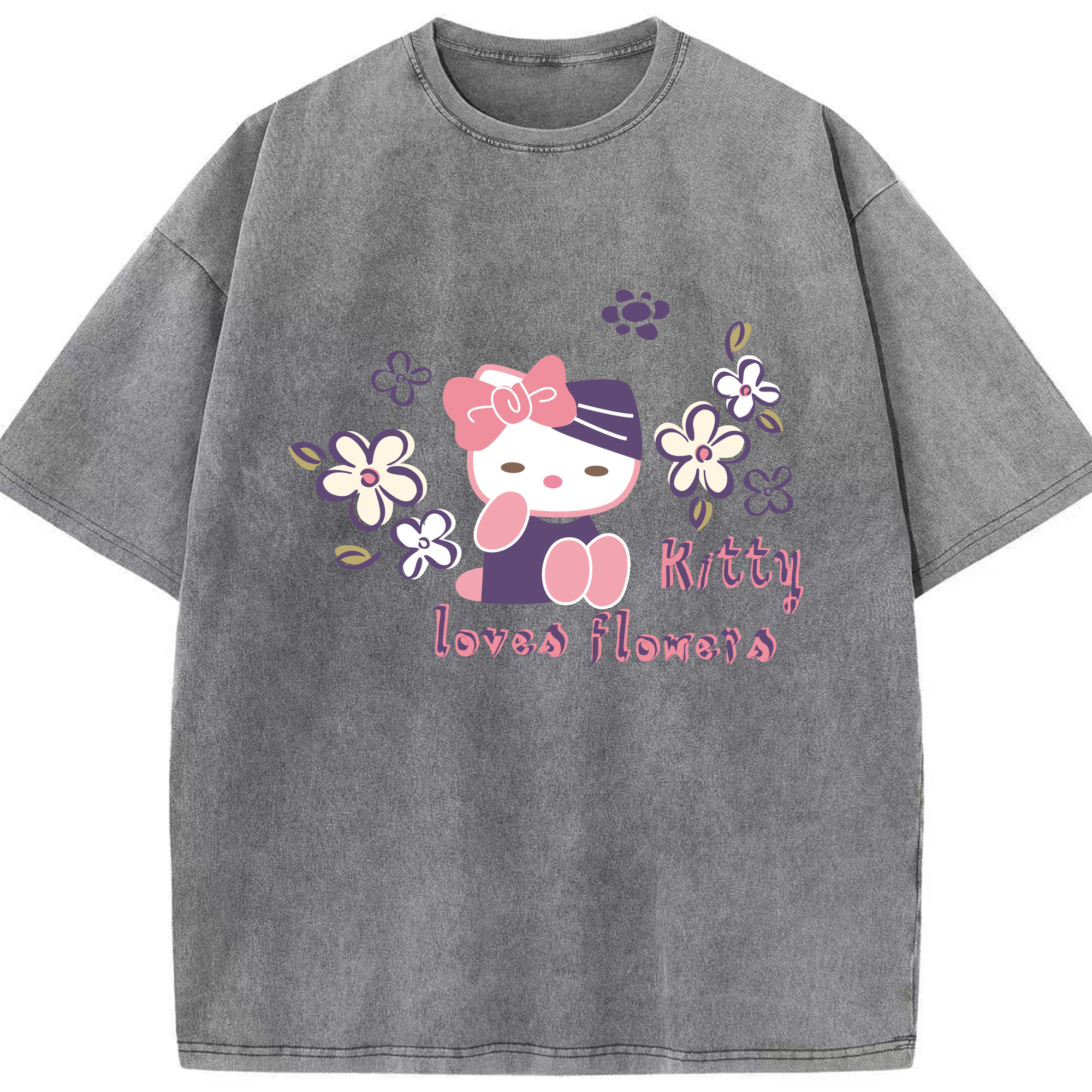 （画像用） Hello Kitty ハローキティ 綿100% ヴィンテージ風 半袖Tシャツ（フロントプリント）