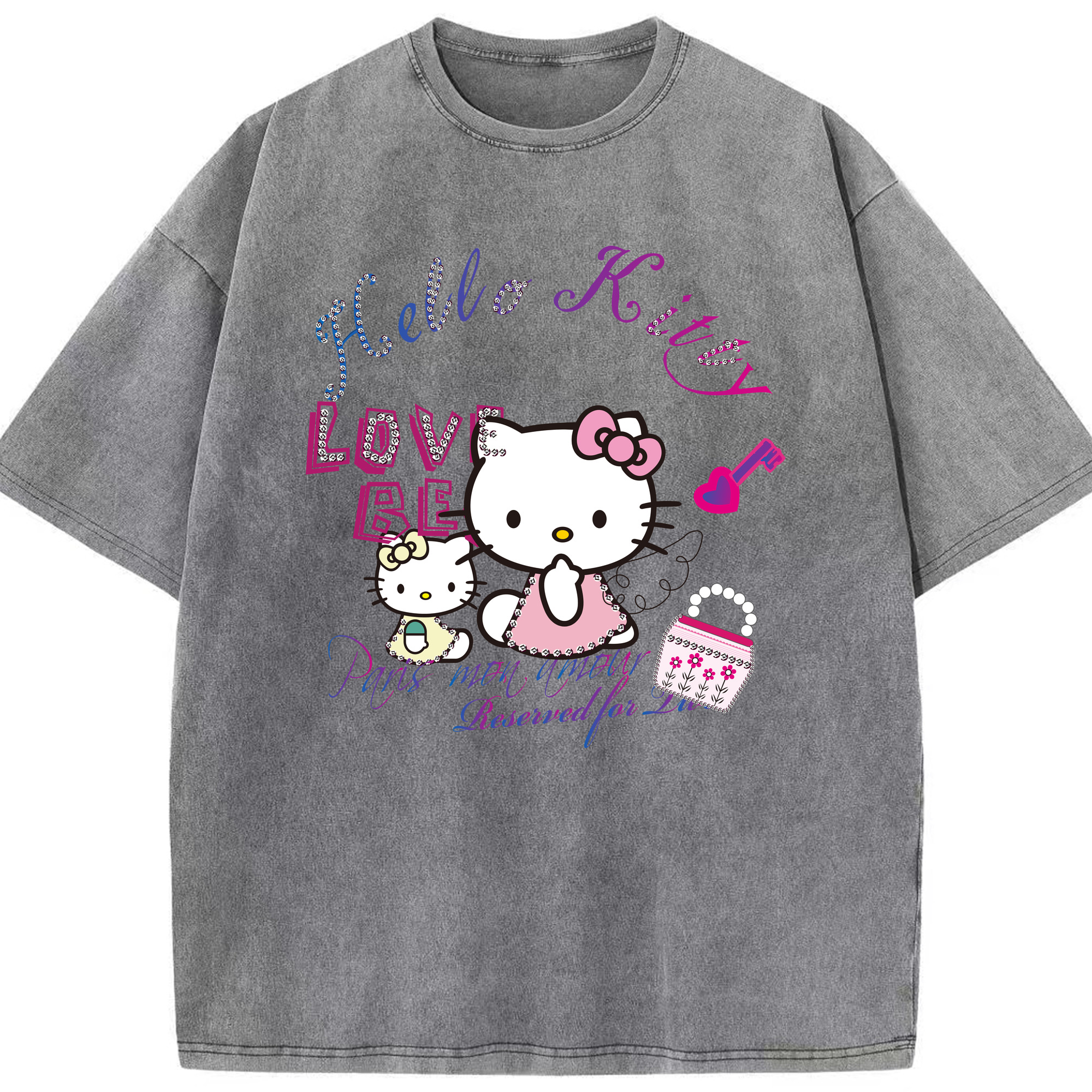 （画像用） Hello Kitty ハローキティ 綿100% ヴィンテージ風 半袖Tシャツ（フロントプリント）