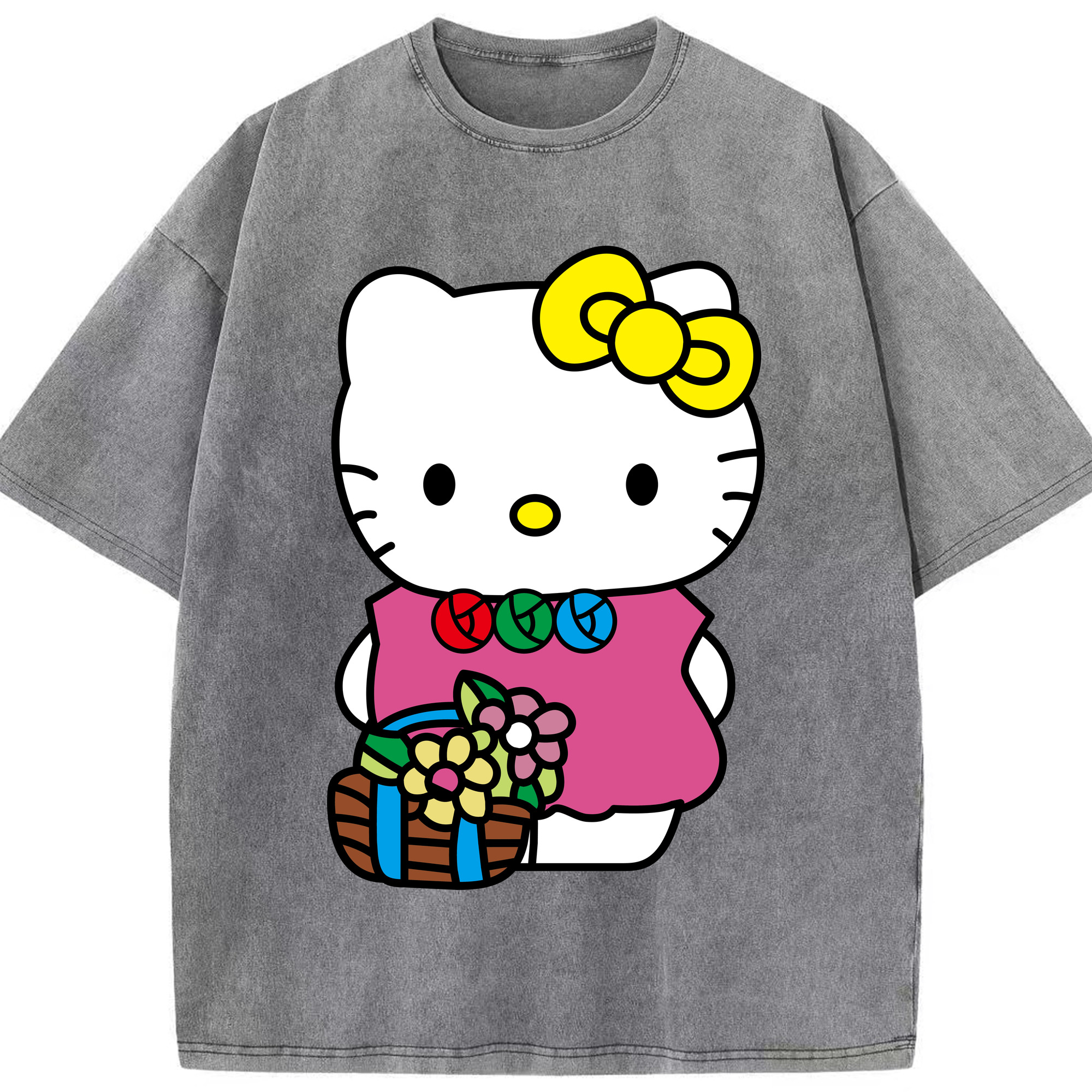（画像用） Hello Kitty ハローキティ 綿100% ヴィンテージ風 半袖Tシャツ（フロントプリント）