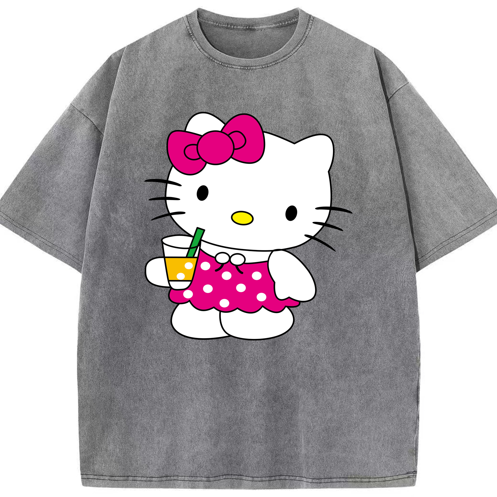 （画像用） Hello Kitty ハローキティ 綿100% ヴィンテージ風 半袖Tシャツ（フロントプリント）