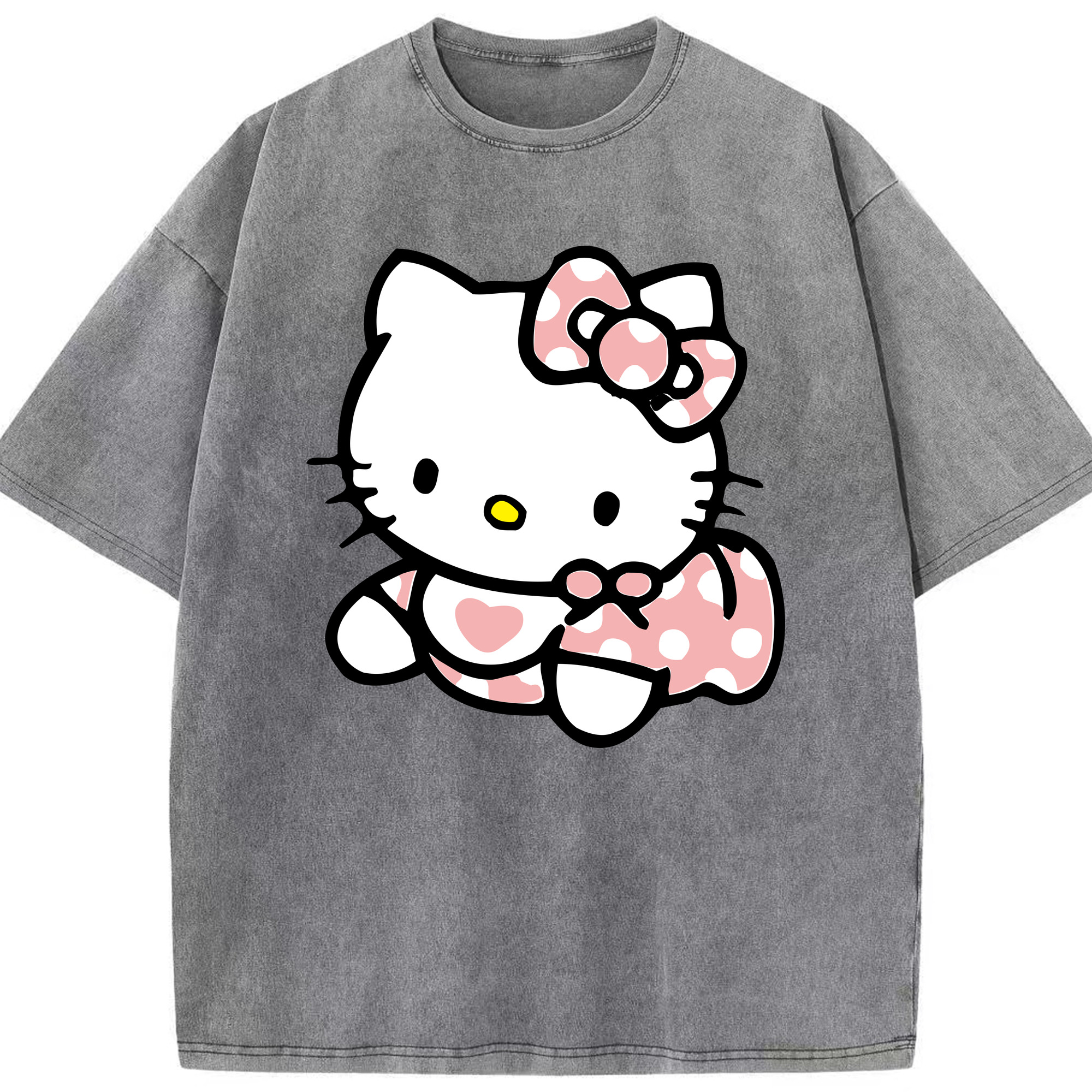 （画像用） Hello Kitty ハローキティ 綿100% ヴィンテージ風 半袖Tシャツ（フロントプリント）
