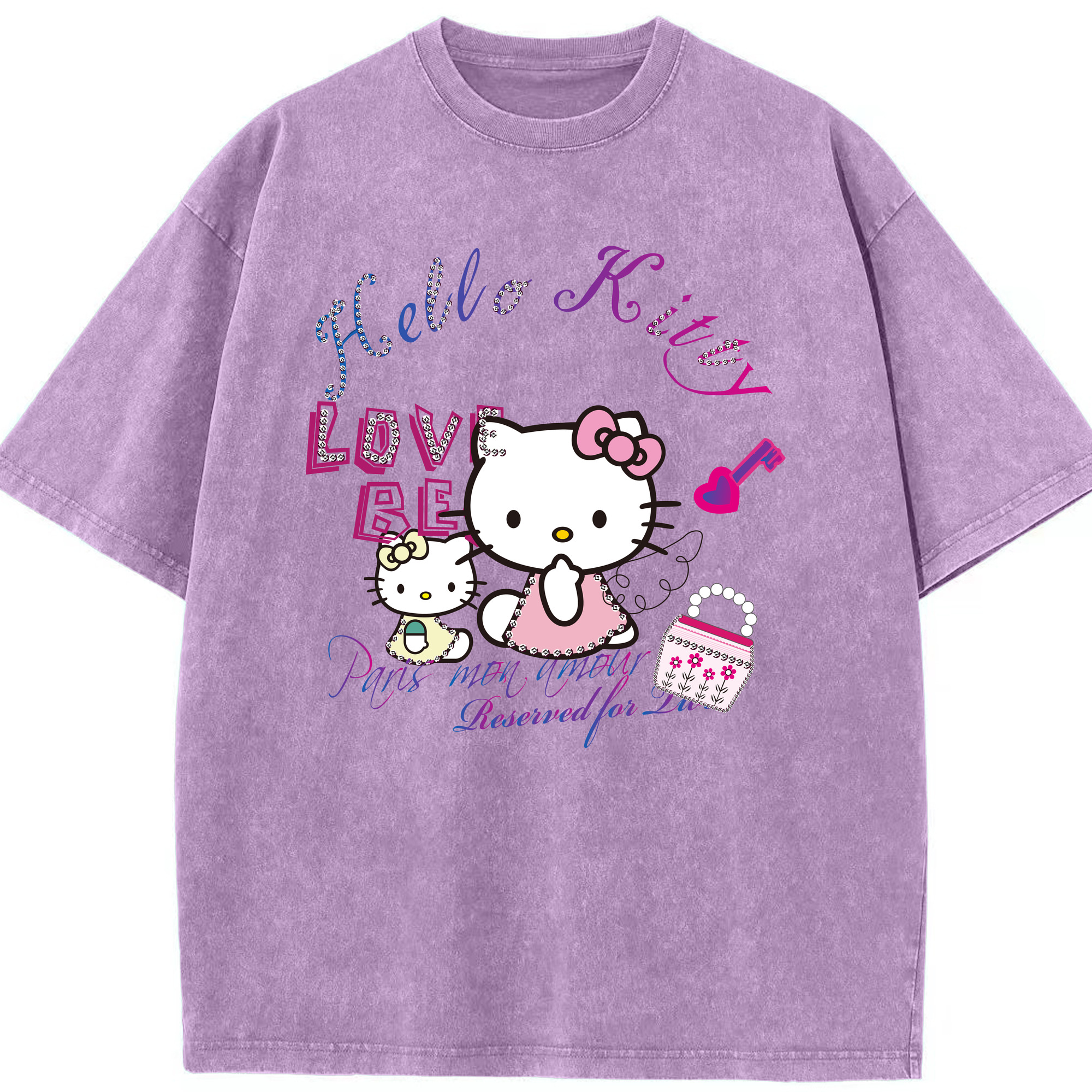 （画像用） Hello Kitty ハローキティ 綿100% ヴィンテージ風 半袖Tシャツ（フロントプリント）