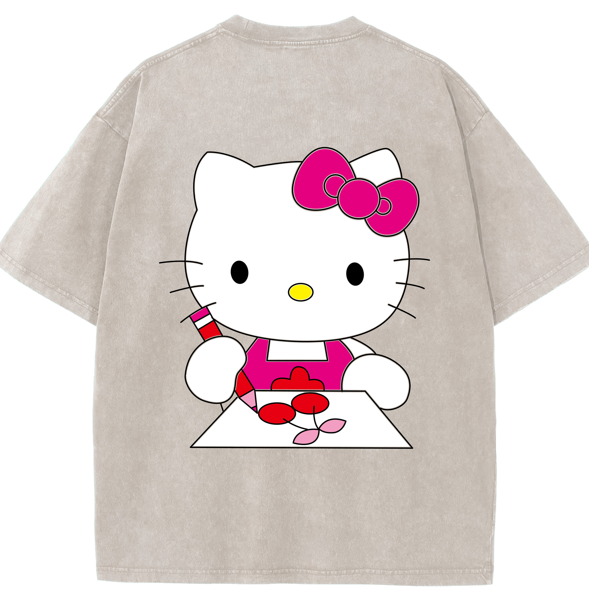 （画像用） Hello Kitty ハローキティ 綿100% ヴィンテージ風 半袖Tシャツ（背面プリント）
