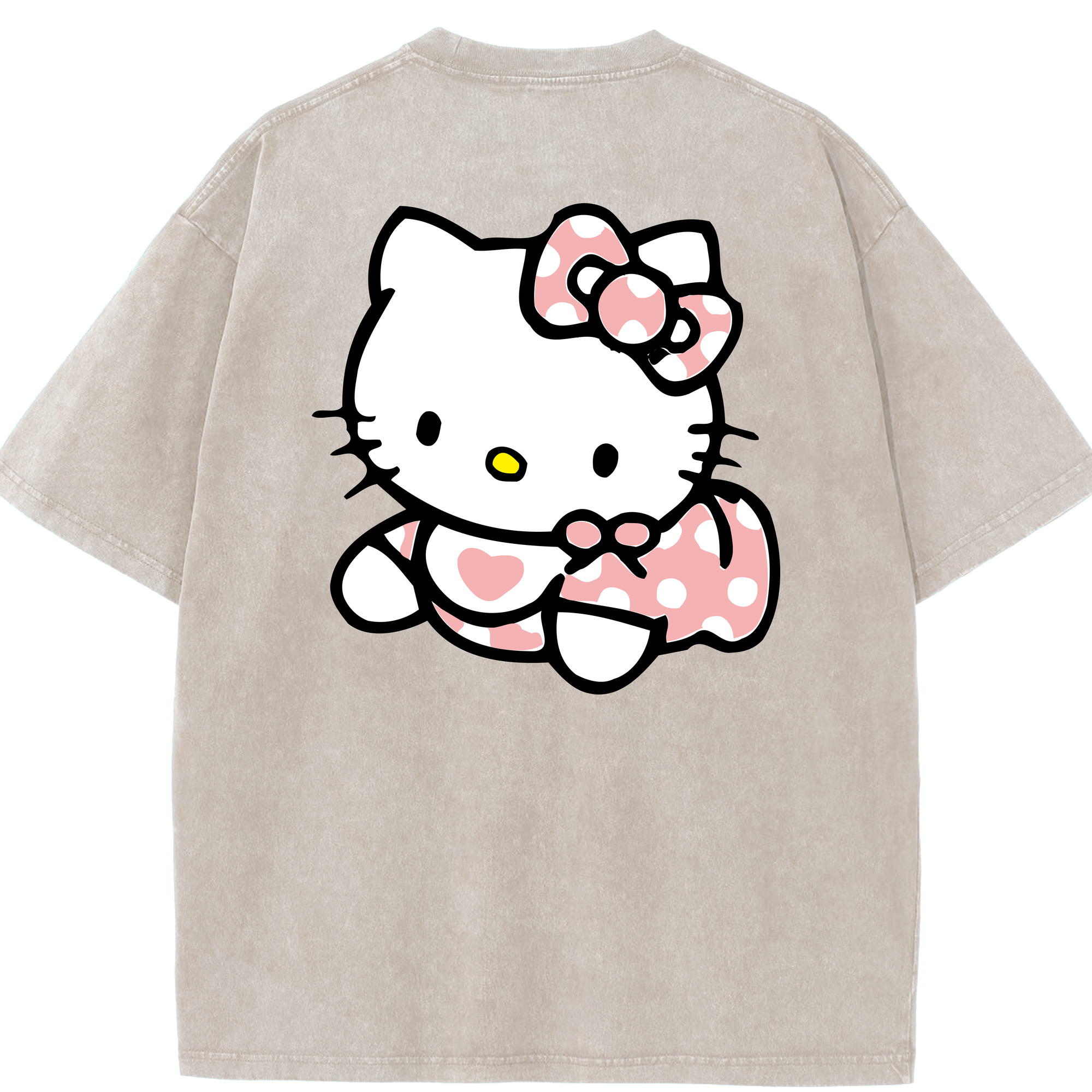 （画像用） Hello Kitty ハローキティ 綿100% ヴィンテージ風 半袖Tシャツ（背面プリント）