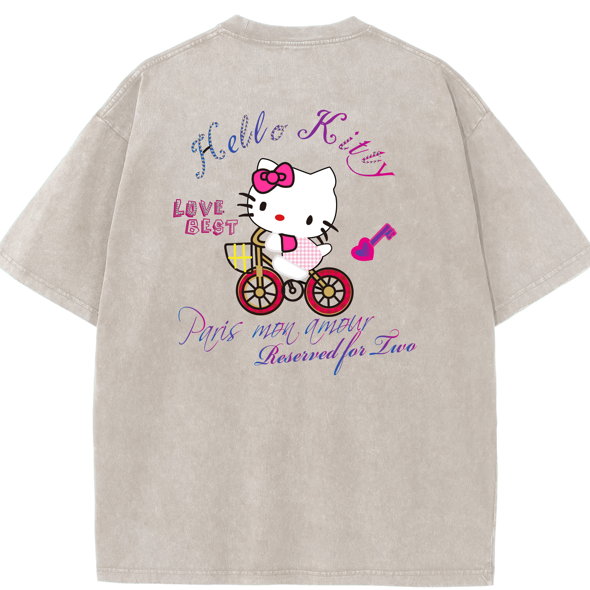 （画像用） Hello Kitty ハローキティ 綿100% ヴィンテージ風 半袖Tシャツ（背面プリント）