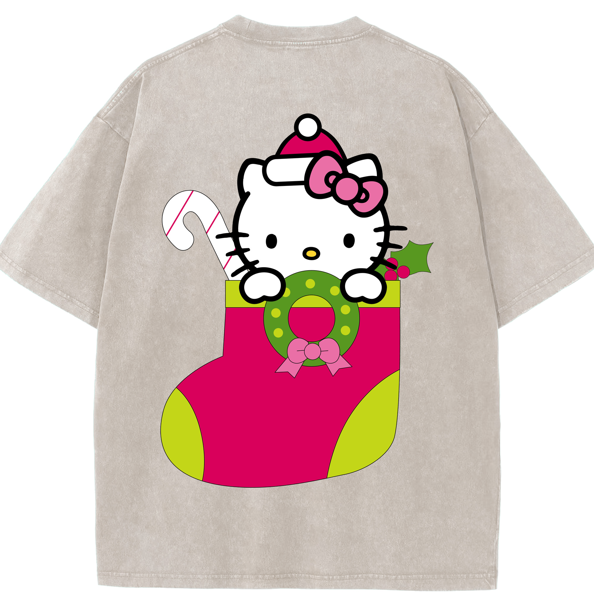（画像用） Hello Kitty ハローキティ 綿100% ヴィンテージ風 半袖Tシャツ（背面プリント）