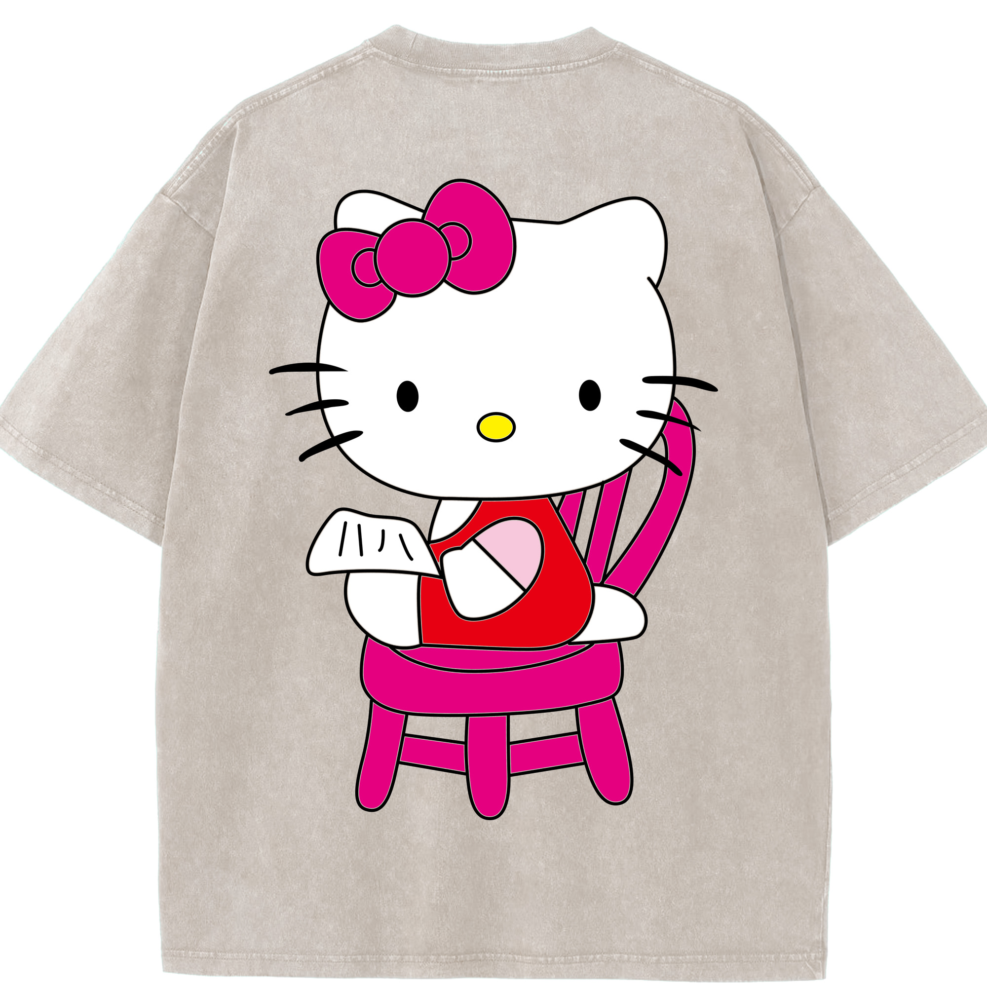 （画像用） Hello Kitty ハローキティ 綿100% ヴィンテージ風 半袖Tシャツ（背面プリント）