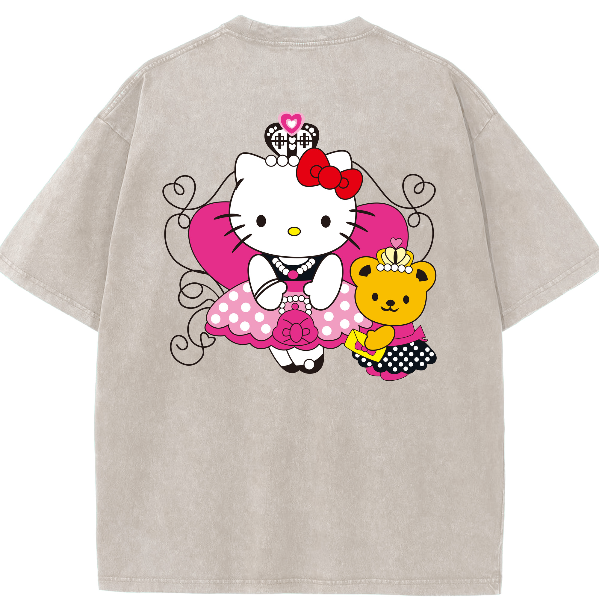 （画像用） Hello Kitty ハローキティ 綿100% ヴィンテージ風 半袖Tシャツ（背面プリント）