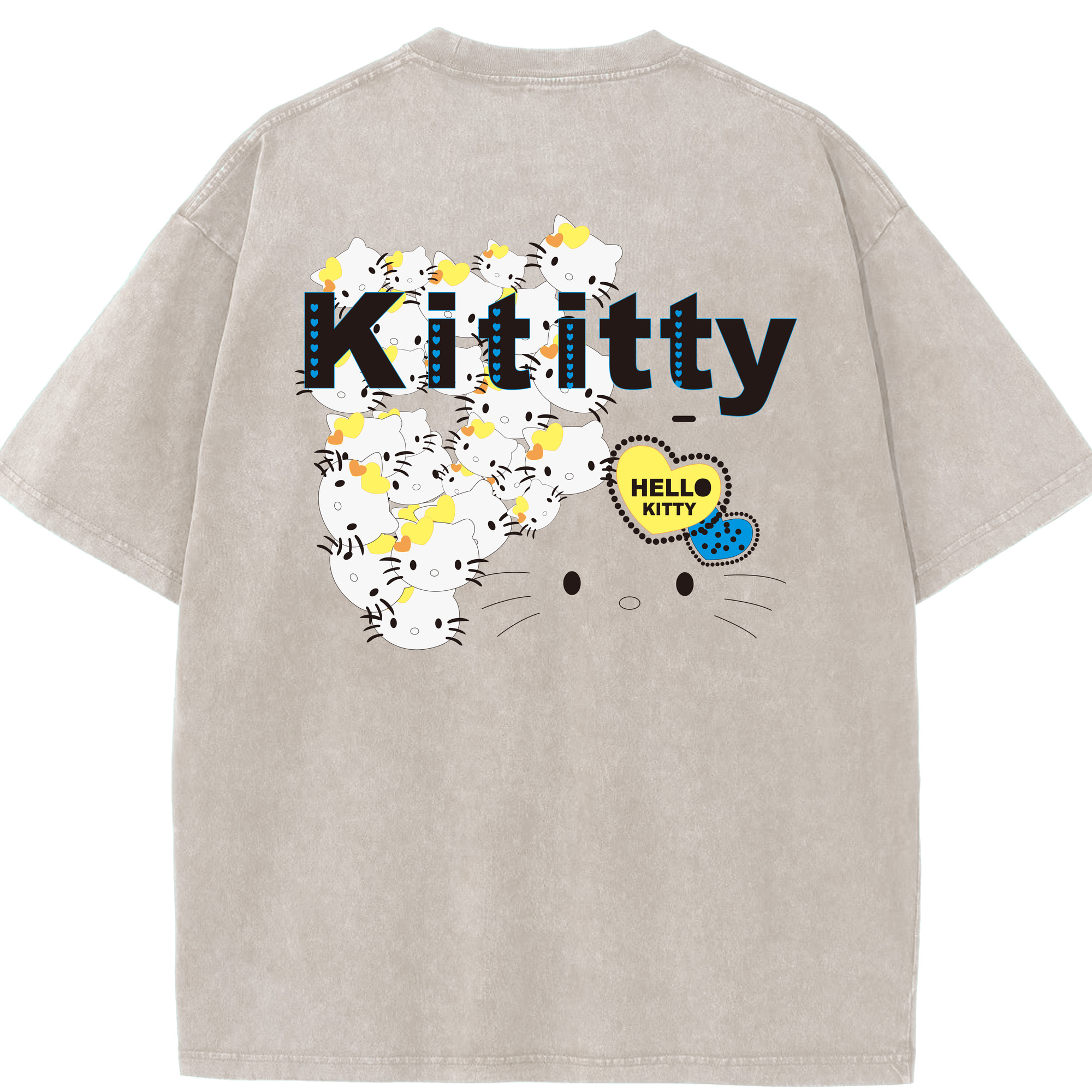 （画像用） Hello Kitty ハローキティ 綿100% ヴィンテージ風 半袖Tシャツ（背面プリント）