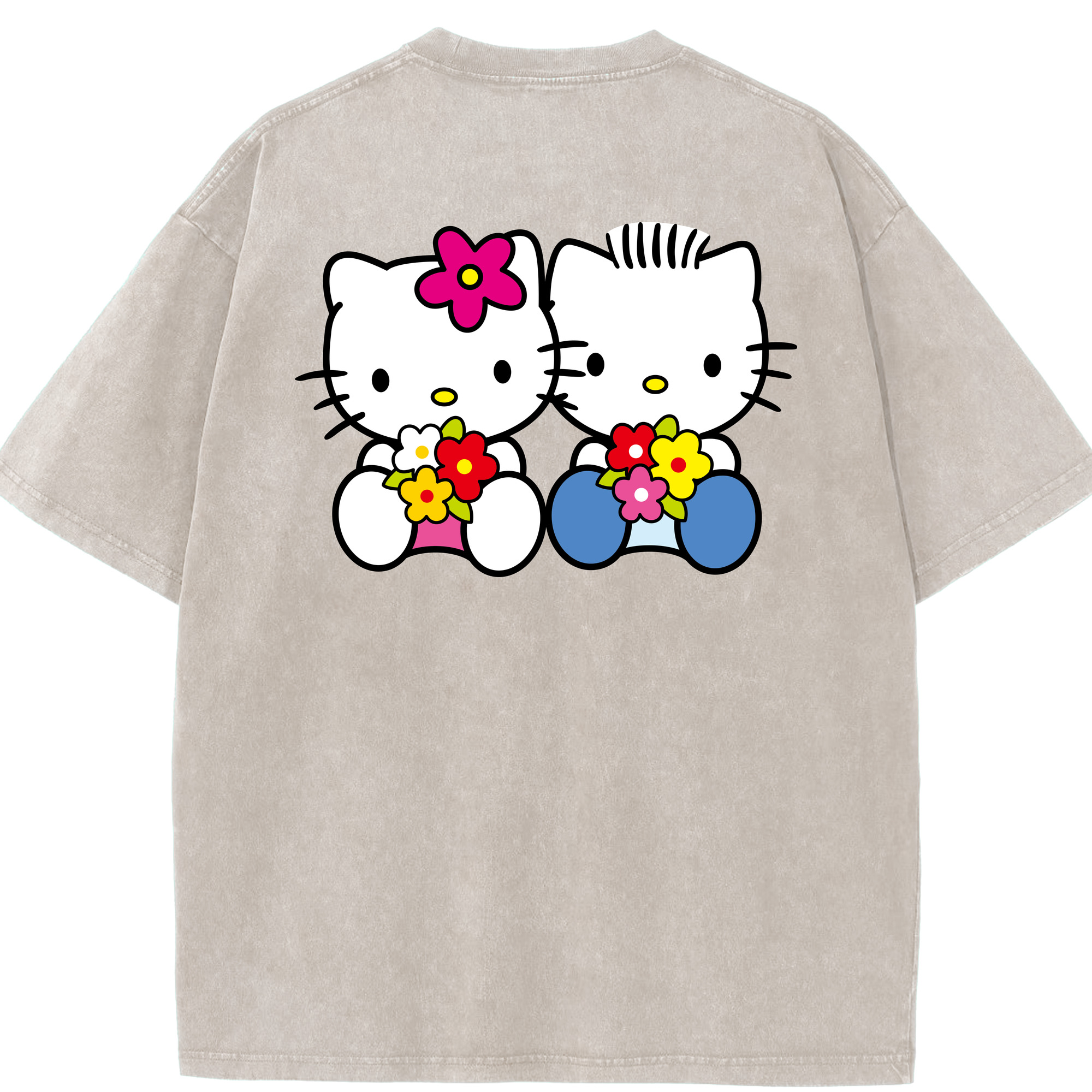 （画像用） Hello Kitty ハローキティ 綿100% ヴィンテージ風 半袖Tシャツ（背面プリント）