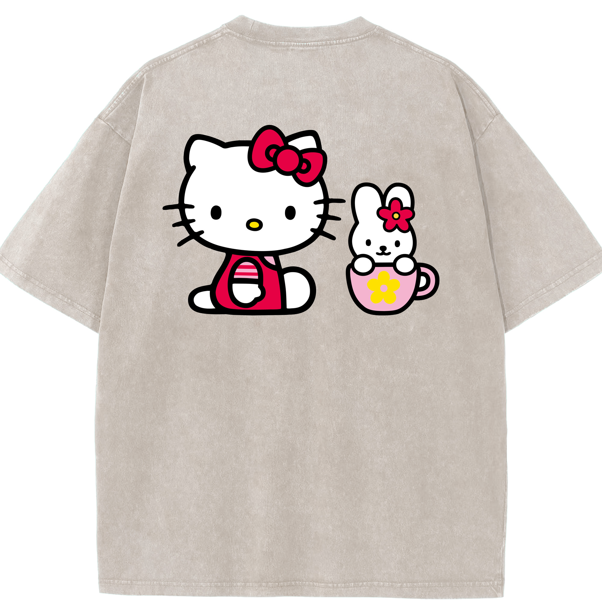 （画像用） Hello Kitty ハローキティ 綿100% ヴィンテージ風 半袖Tシャツ（背面プリント）