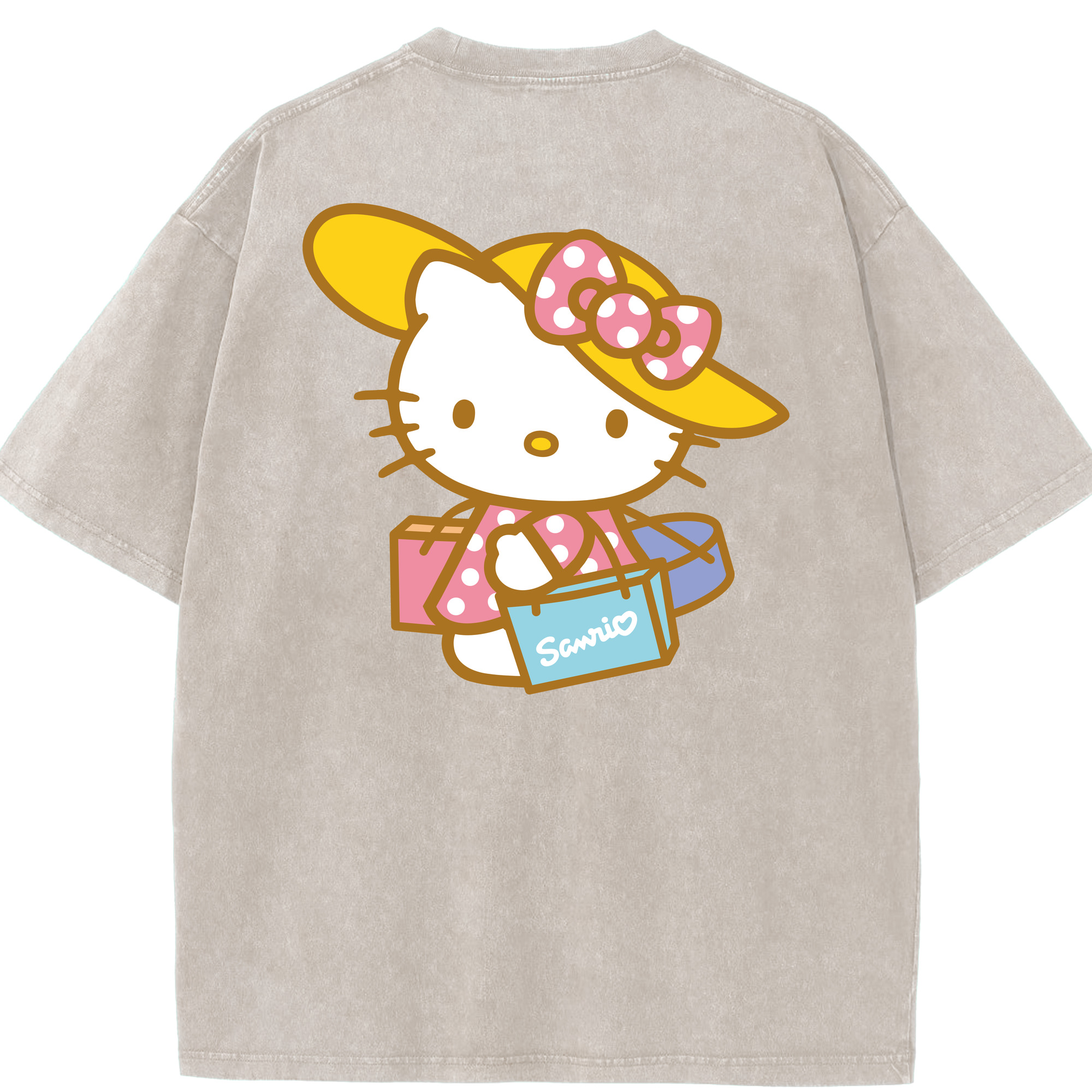 （画像用） Hello Kitty ハローキティ 綿100% ヴィンテージ風 半袖Tシャツ（背面プリント）