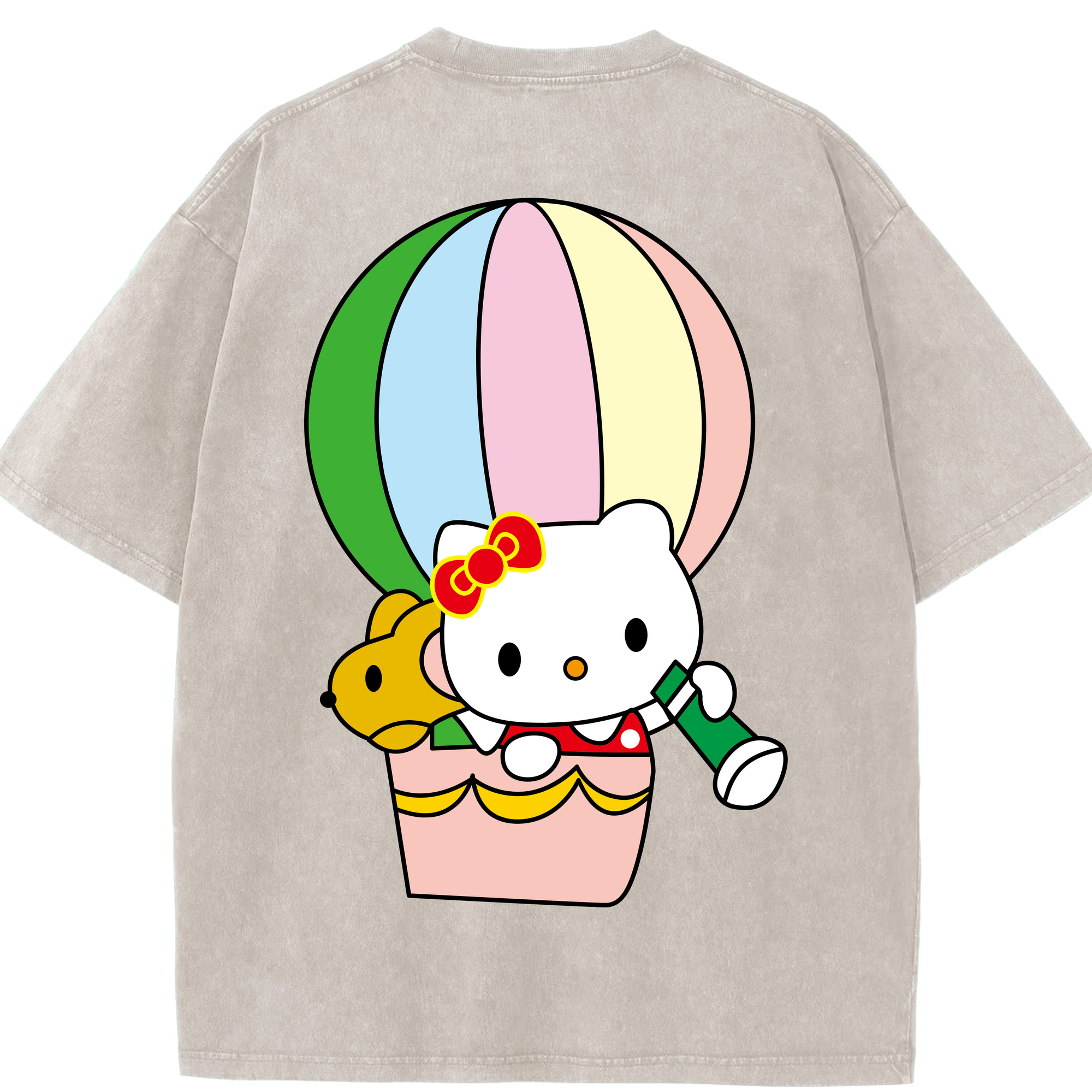 （画像用） Hello Kitty ハローキティ 綿100% ヴィンテージ風 半袖Tシャツ（背面プリント）