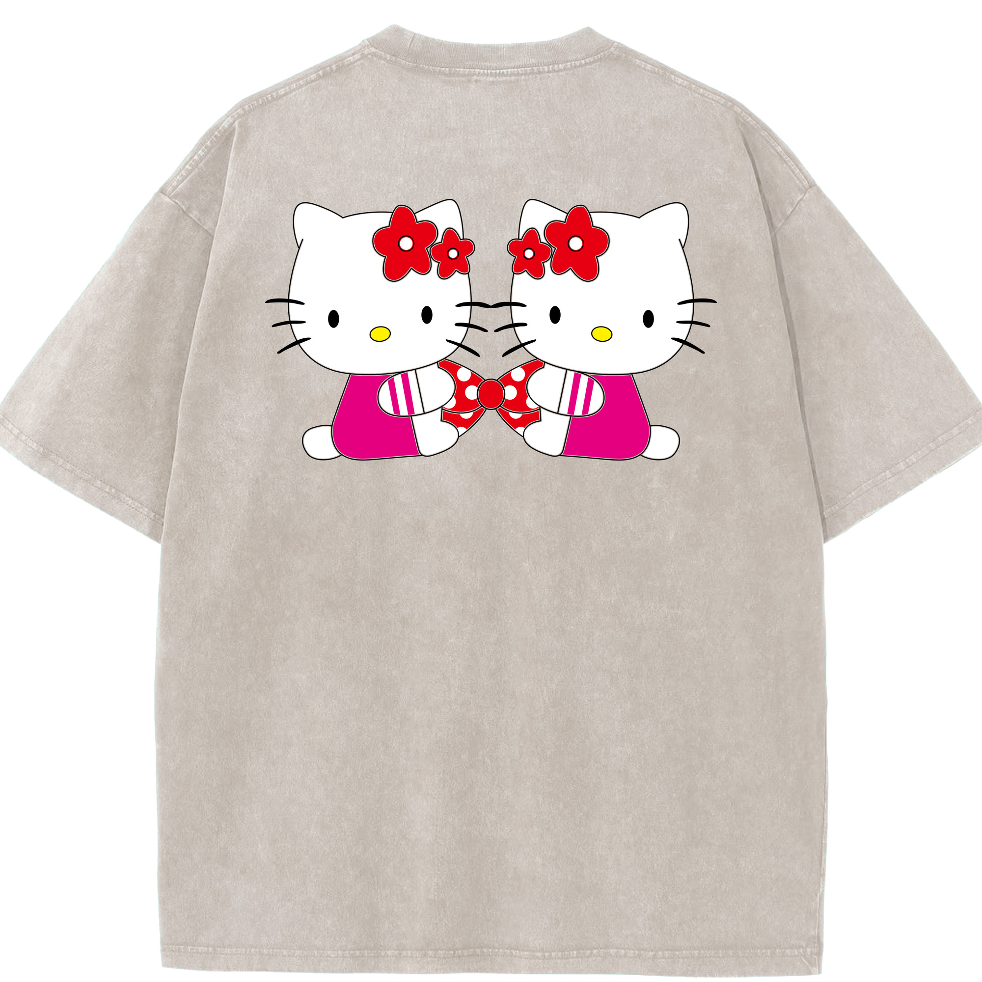 （画像用） Hello Kitty ハローキティ 綿100% ヴィンテージ風 半袖Tシャツ（背面プリント）