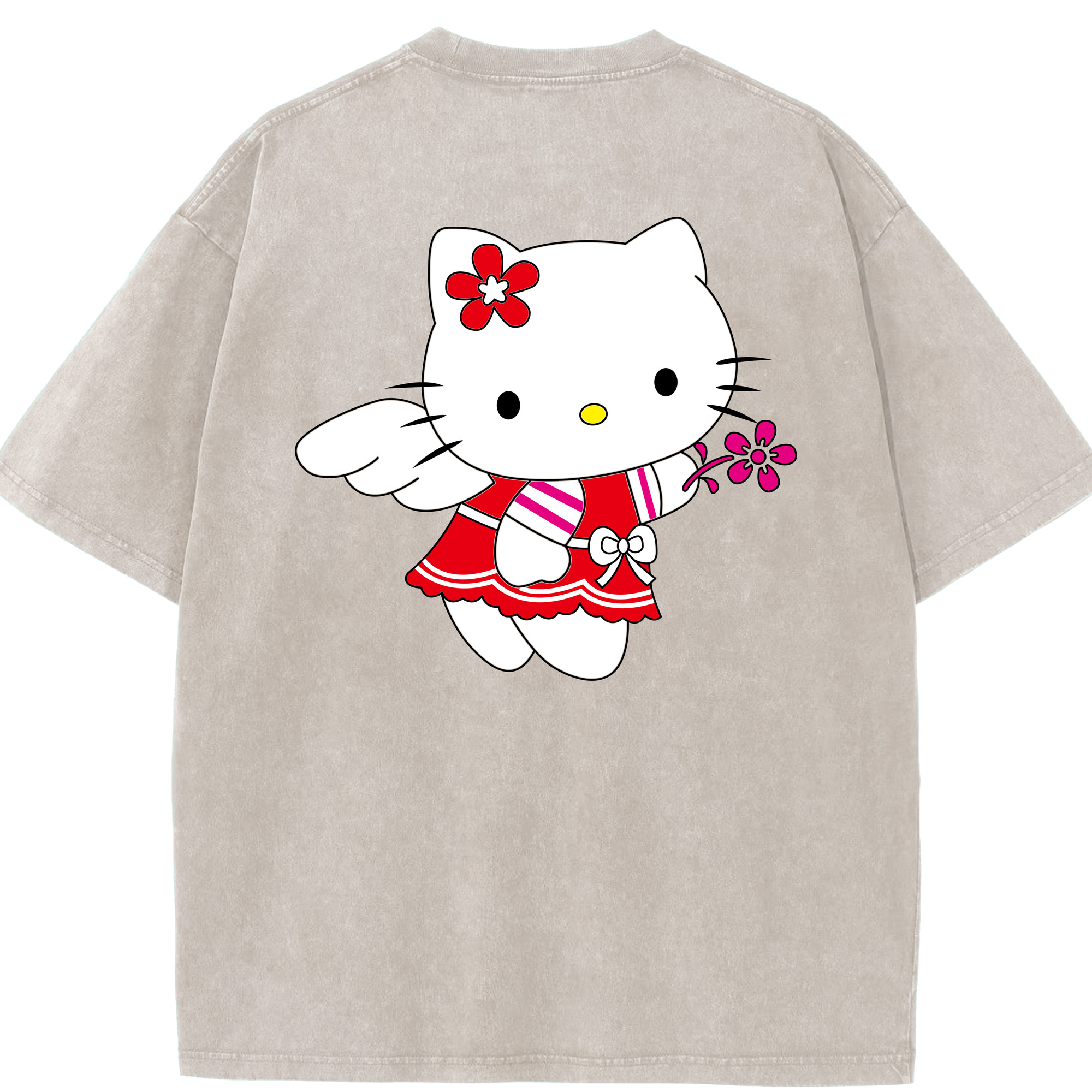 （画像用） Hello Kitty ハローキティ 綿100% ヴィンテージ風 半袖Tシャツ（背面プリント）