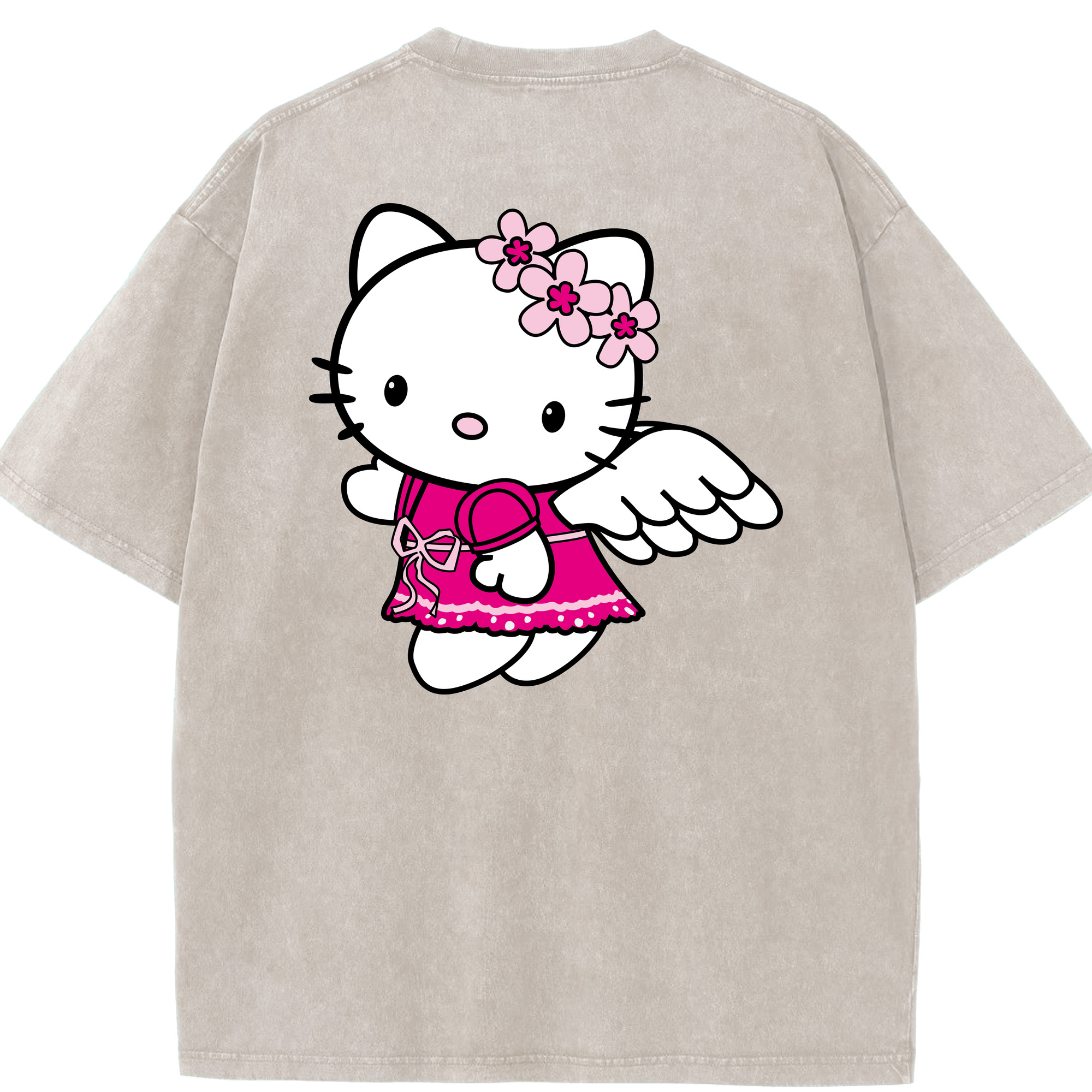 （画像用） Hello Kitty ハローキティ 綿100% ヴィンテージ風 半袖Tシャツ（背面プリント）