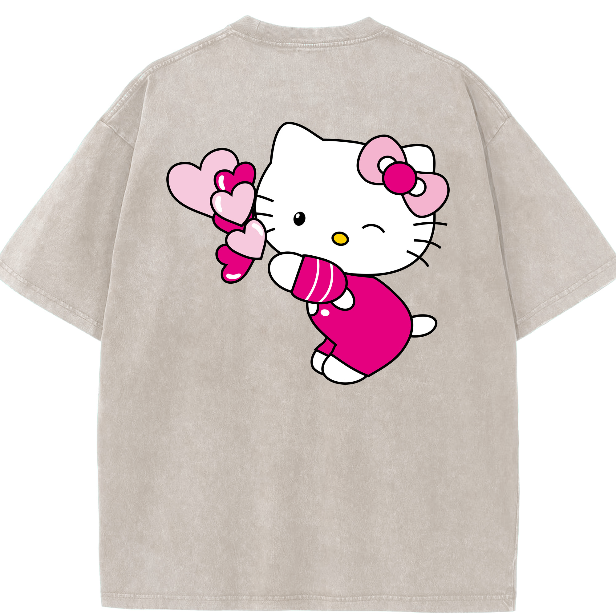 （画像用） Hello Kitty ハローキティ 綿100% ヴィンテージ風 半袖Tシャツ（背面プリント）