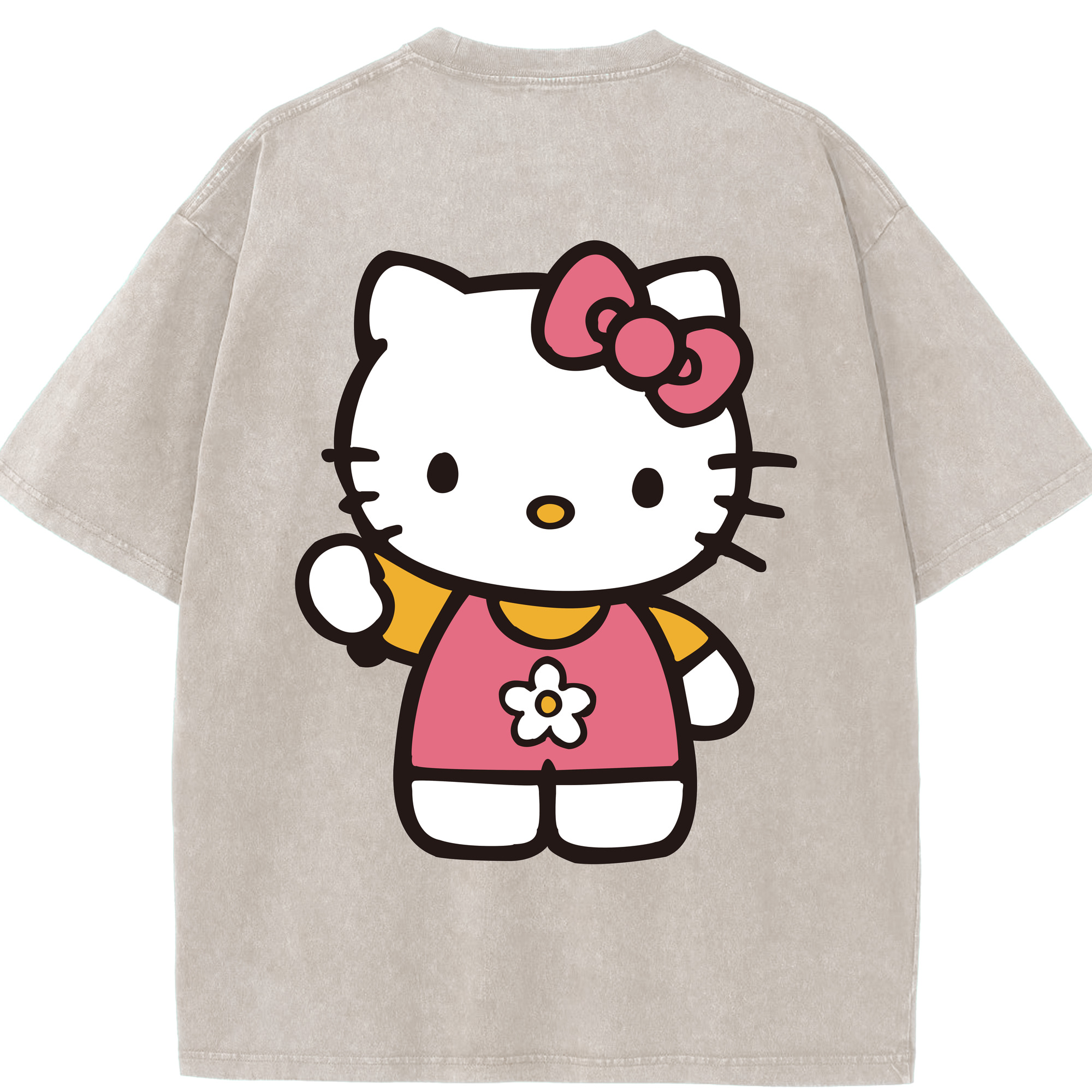 （画像用） Hello Kitty ハローキティ 綿100% ヴィンテージ風 半袖Tシャツ（背面プリント）
