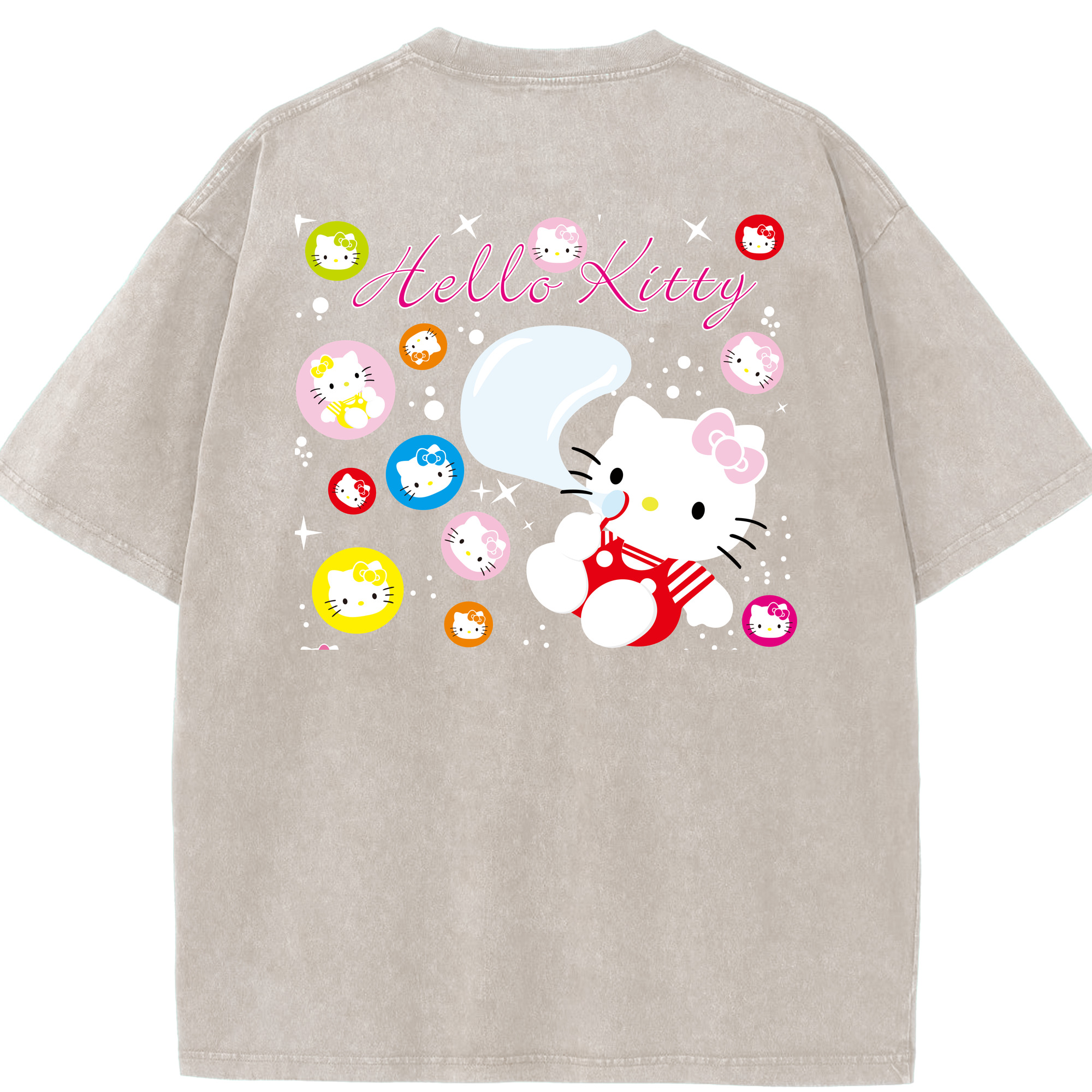 （画像用） Hello Kitty ハローキティ 綿100% ヴィンテージ風 半袖Tシャツ（背面プリント）