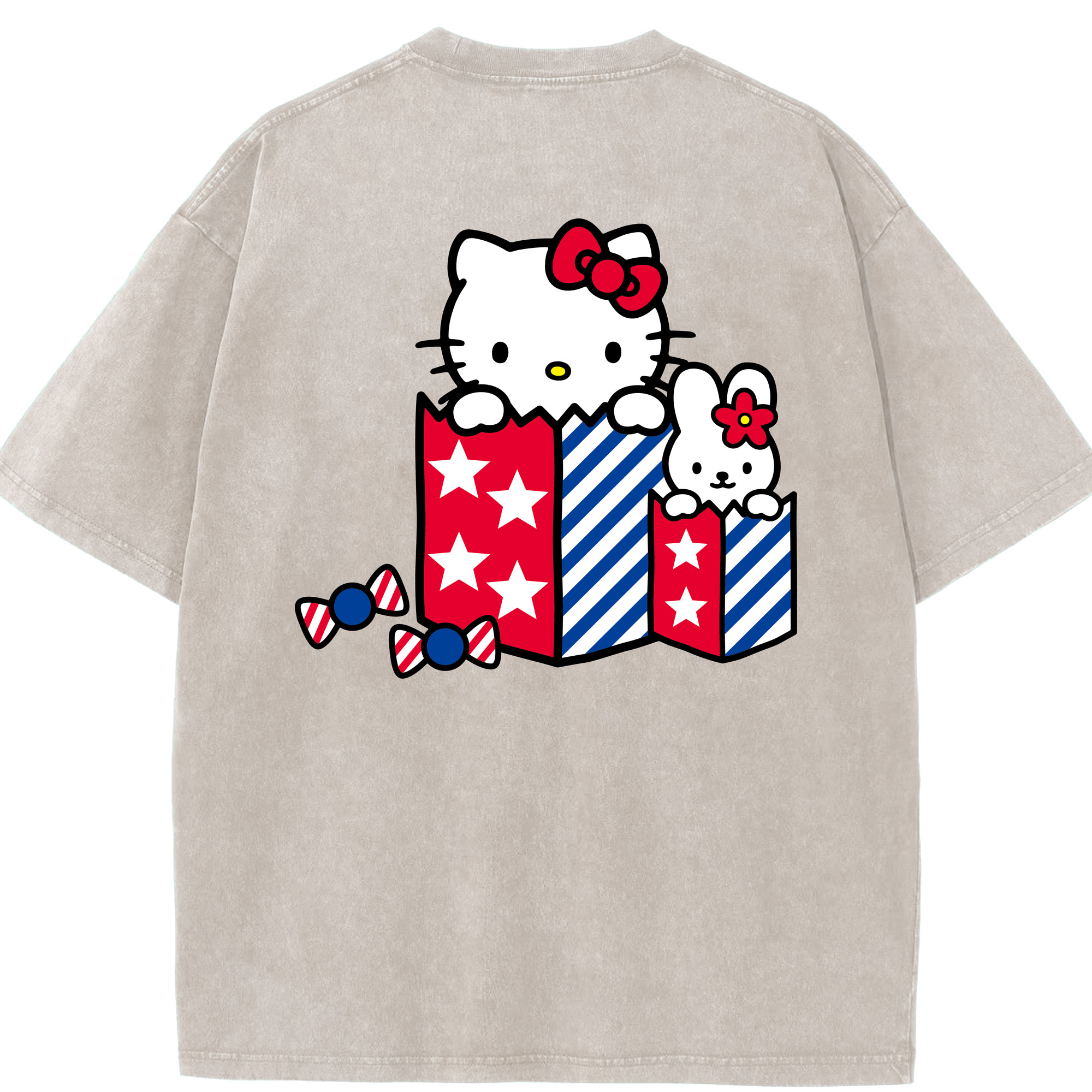 （画像用） Hello Kitty ハローキティ 綿100% ヴィンテージ風 半袖Tシャツ（背面プリント）