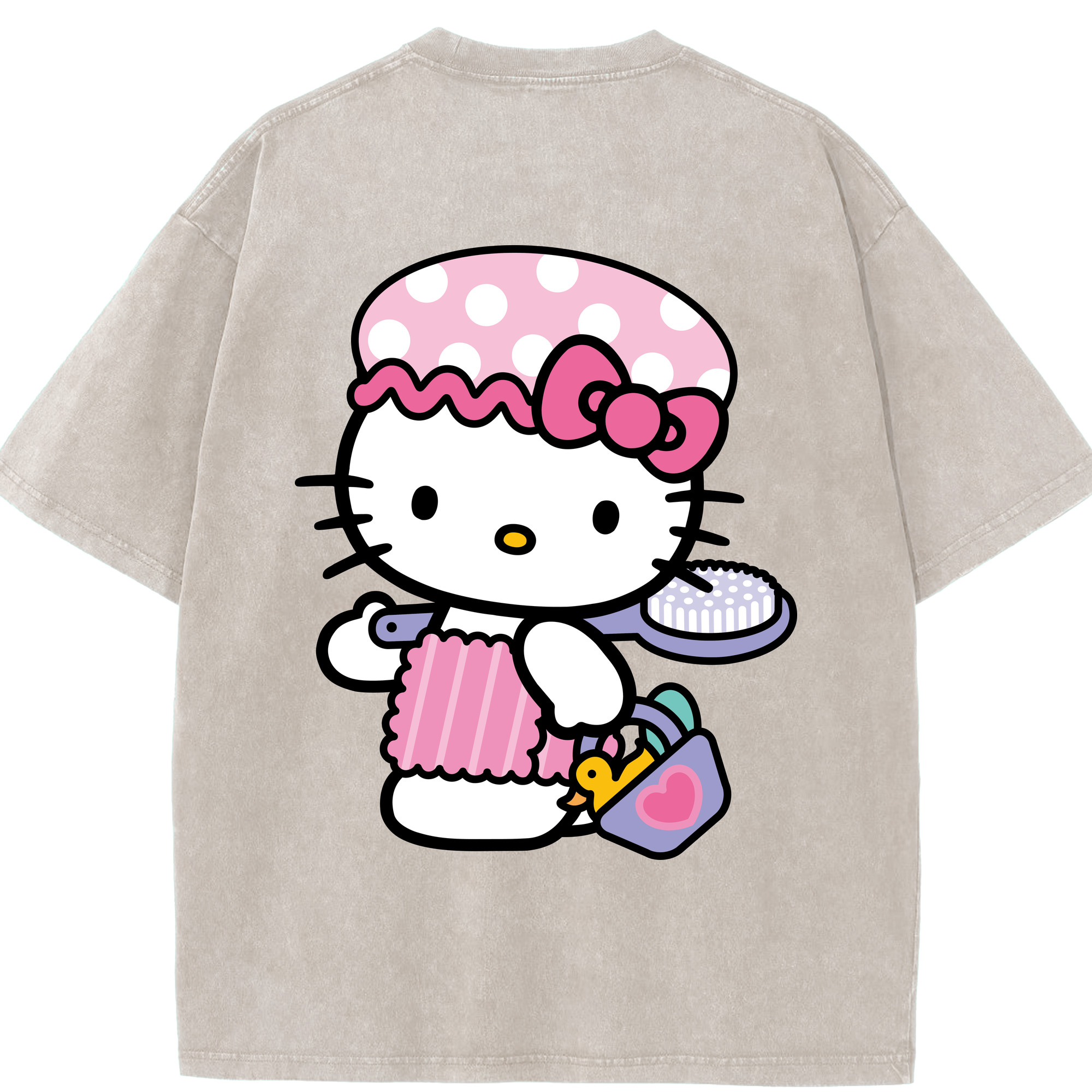 （画像用） Hello Kitty ハローキティ 綿100% ヴィンテージ風 半袖Tシャツ（背面プリント）