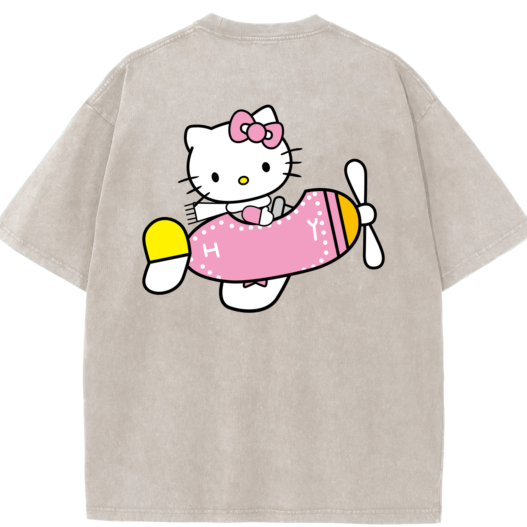 （画像用） Hello Kitty ハローキティ 綿100% ヴィンテージ風 半袖Tシャツ（背面プリント）
