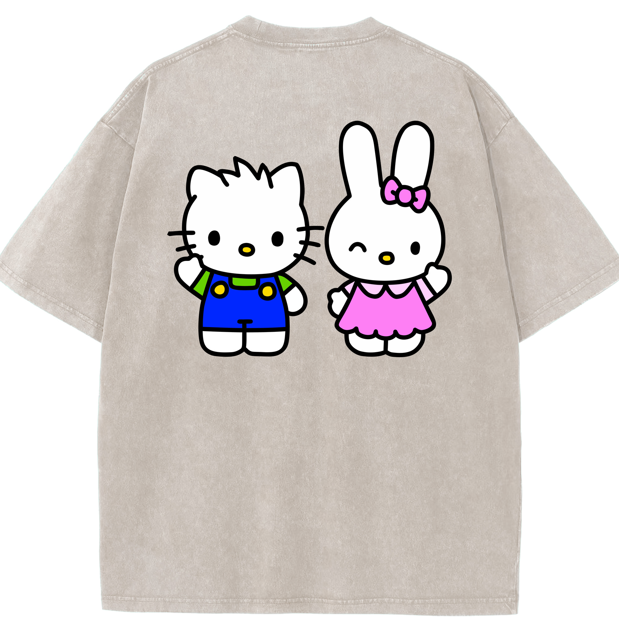 （画像用） Hello Kitty ハローキティ 綿100% ヴィンテージ風 半袖Tシャツ（背面プリント）