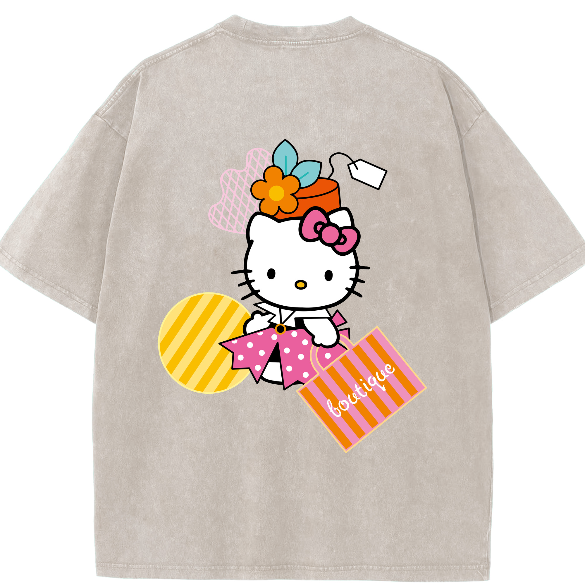 （画像用） Hello Kitty ハローキティ 綿100% ヴィンテージ風 半袖Tシャツ（背面プリント）