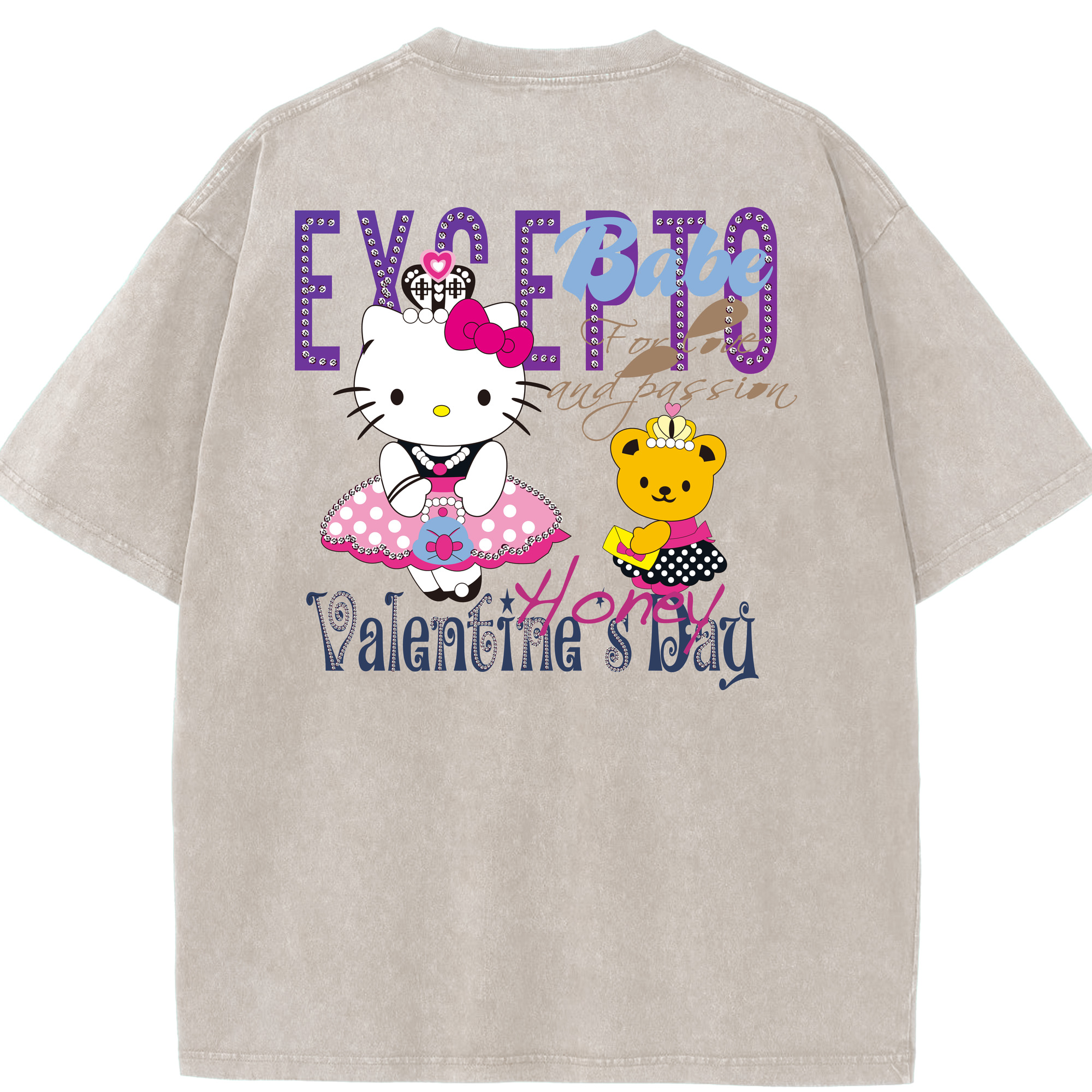 （画像用） Hello Kitty ハローキティ 綿100% ヴィンテージ風 半袖Tシャツ（背面プリント）