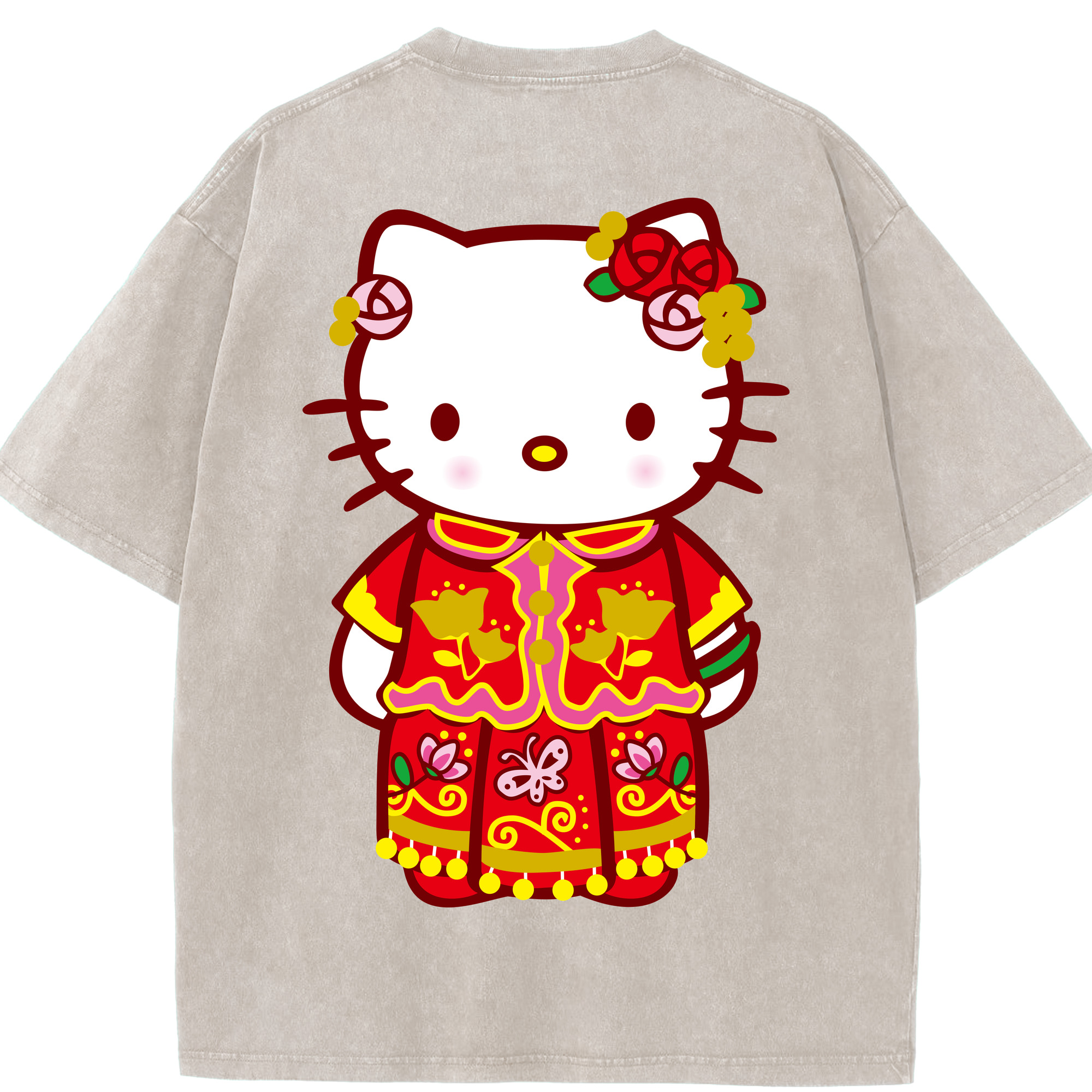 （画像用） Hello Kitty ハローキティ 綿100% ヴィンテージ風 半袖Tシャツ（背面プリント）