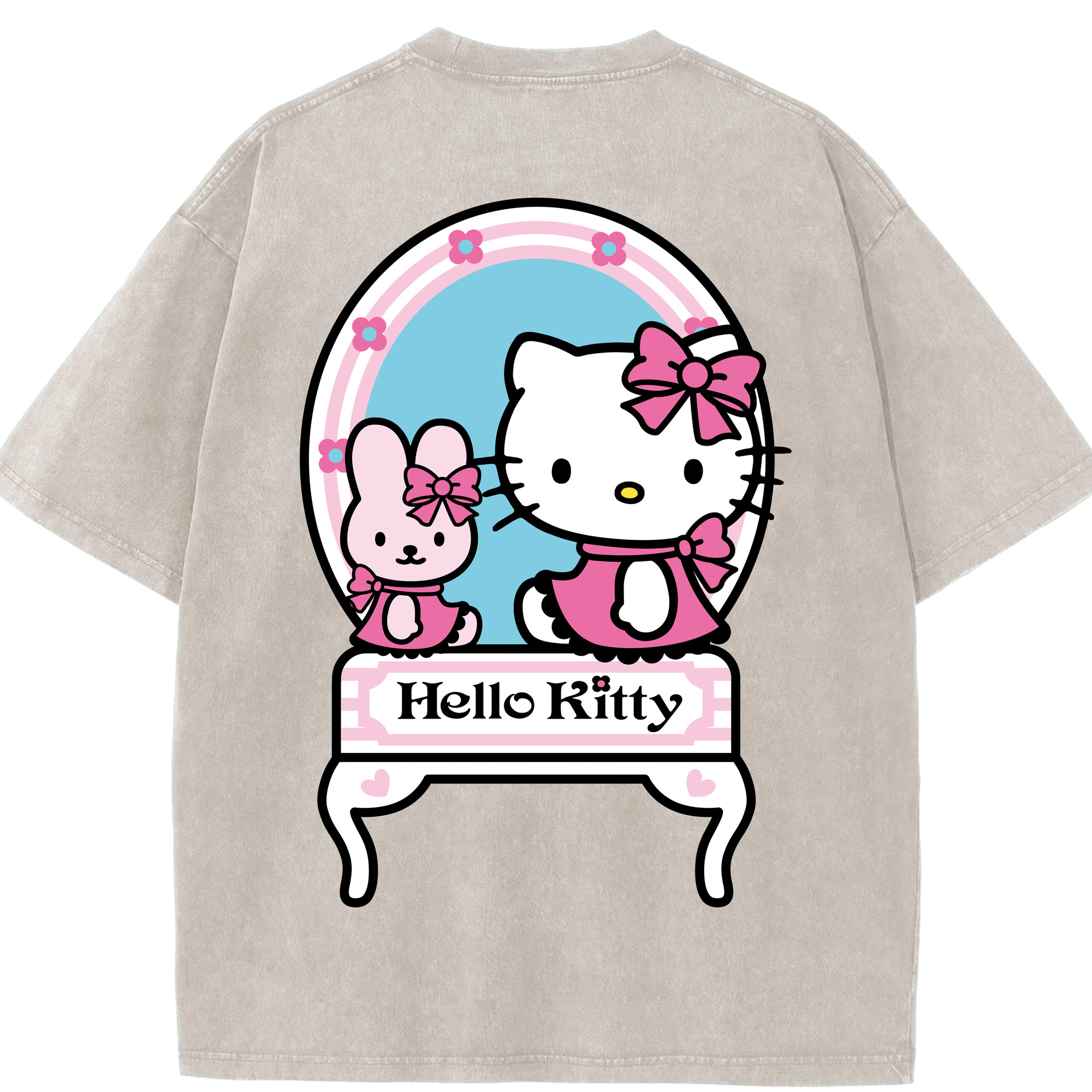 （画像用） Hello Kitty ハローキティ 綿100% ヴィンテージ風 半袖Tシャツ（背面プリント）