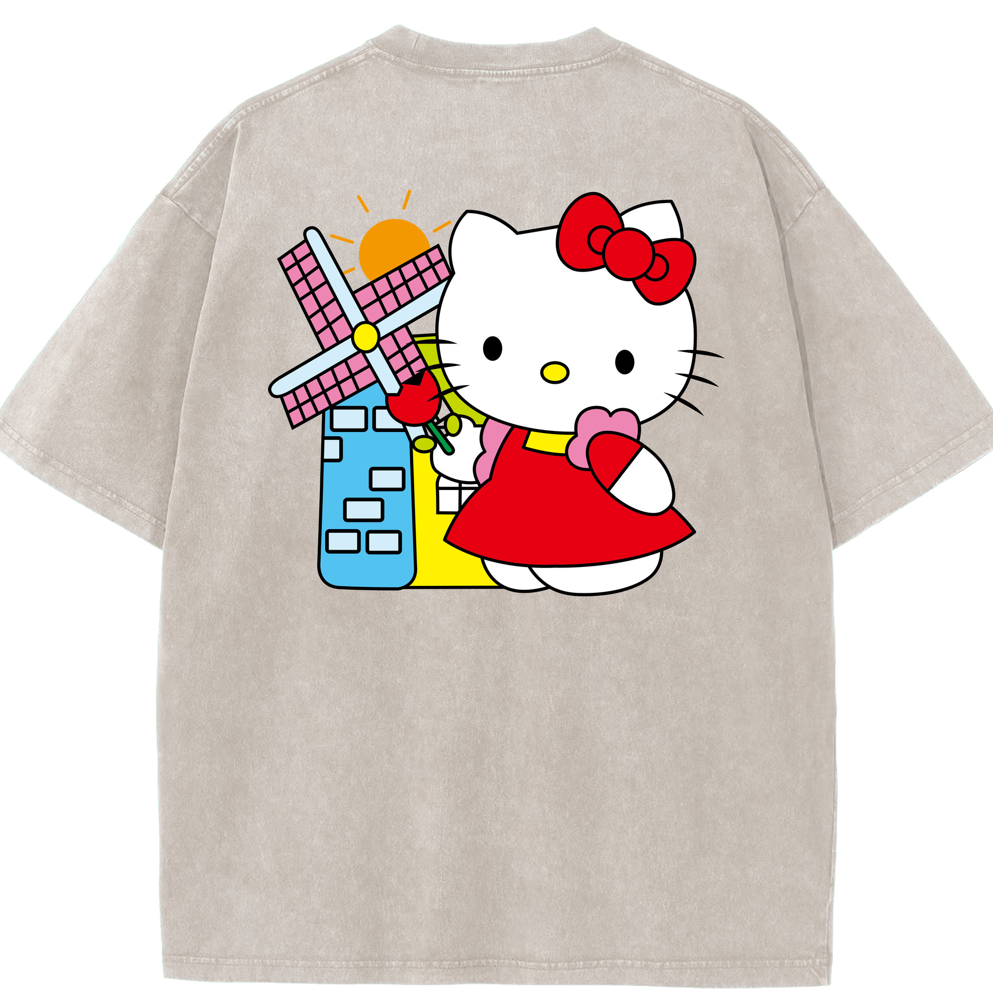 （画像用） Hello Kitty ハローキティ 綿100% ヴィンテージ風 半袖Tシャツ（背面プリント）