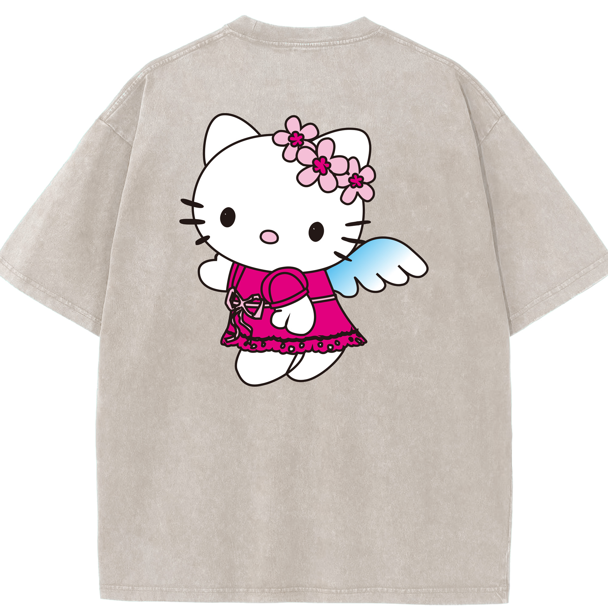 （画像用） Hello Kitty ハローキティ 綿100% ヴィンテージ風 半袖Tシャツ（背面プリント）