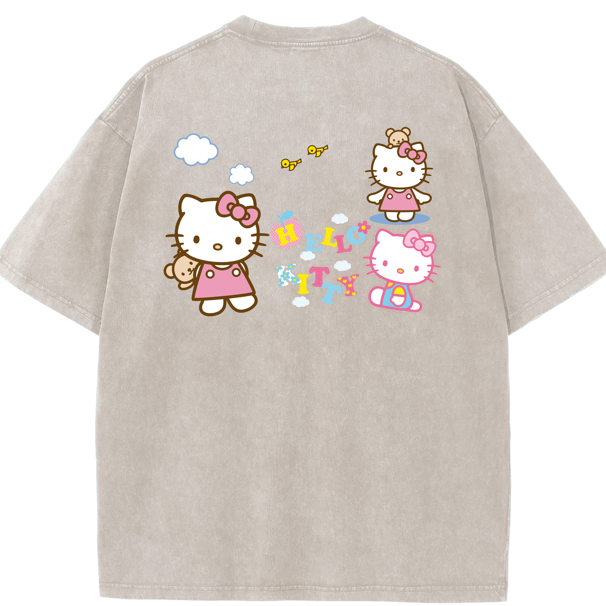 （画像用） Hello Kitty ハローキティ 綿100% ヴィンテージ風 半袖Tシャツ（背面プリント）