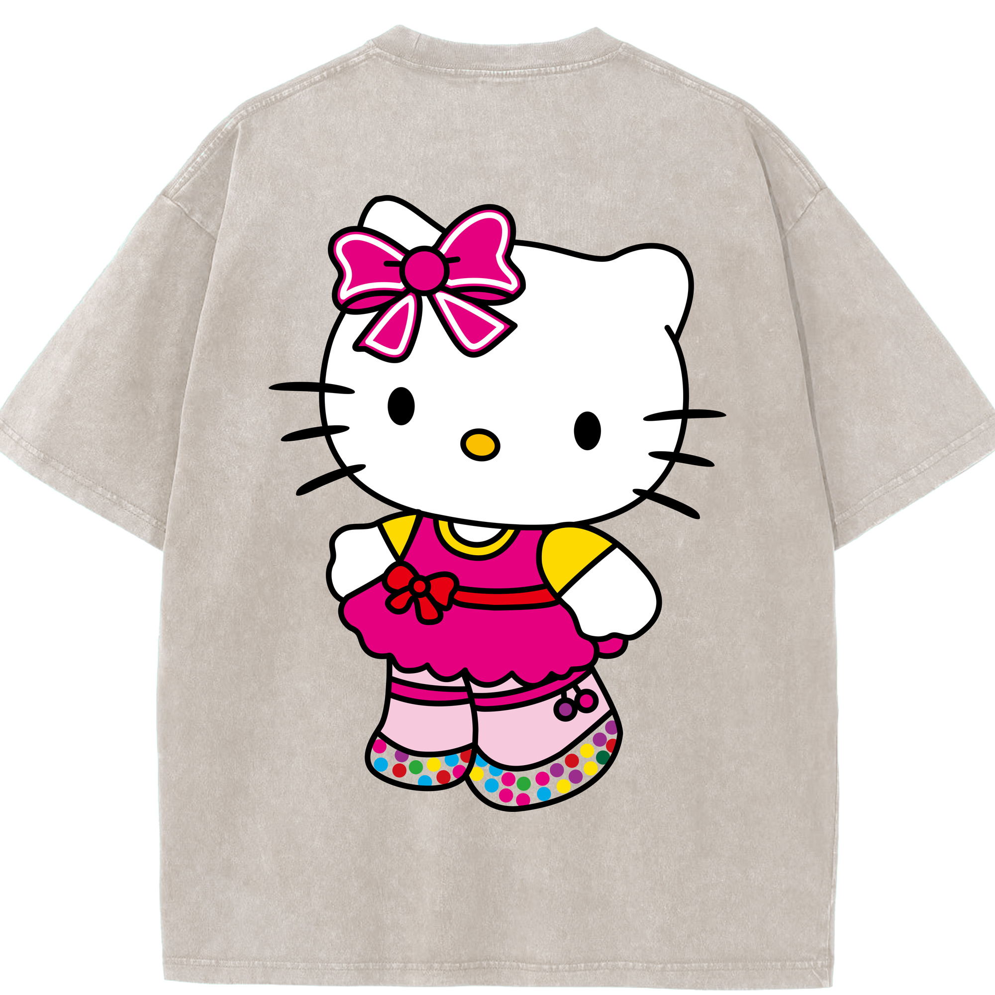 （画像用） Hello Kitty ハローキティ 綿100% ヴィンテージ風 半袖Tシャツ（背面プリント）
