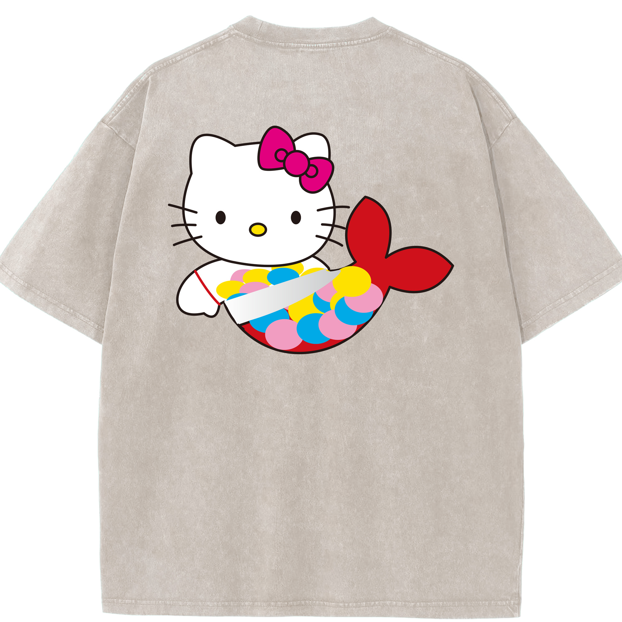（画像用） Hello Kitty ハローキティ 綿100% ヴィンテージ風 半袖Tシャツ（背面プリント）