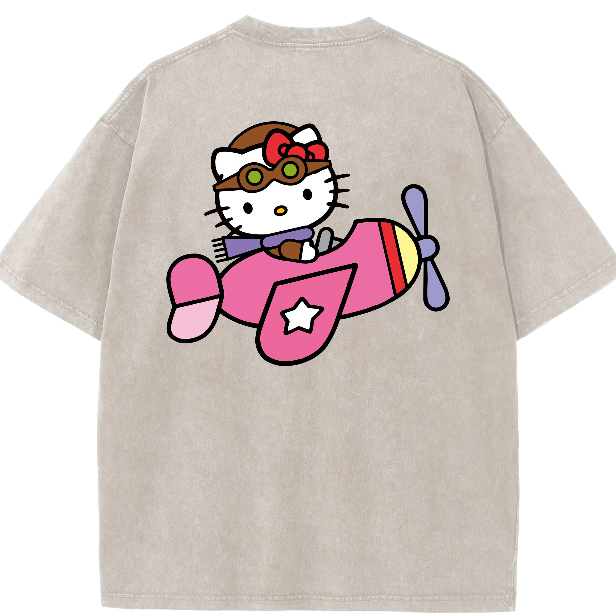 （画像用） Hello Kitty ハローキティ 綿100% ヴィンテージ風 半袖Tシャツ（背面プリント）