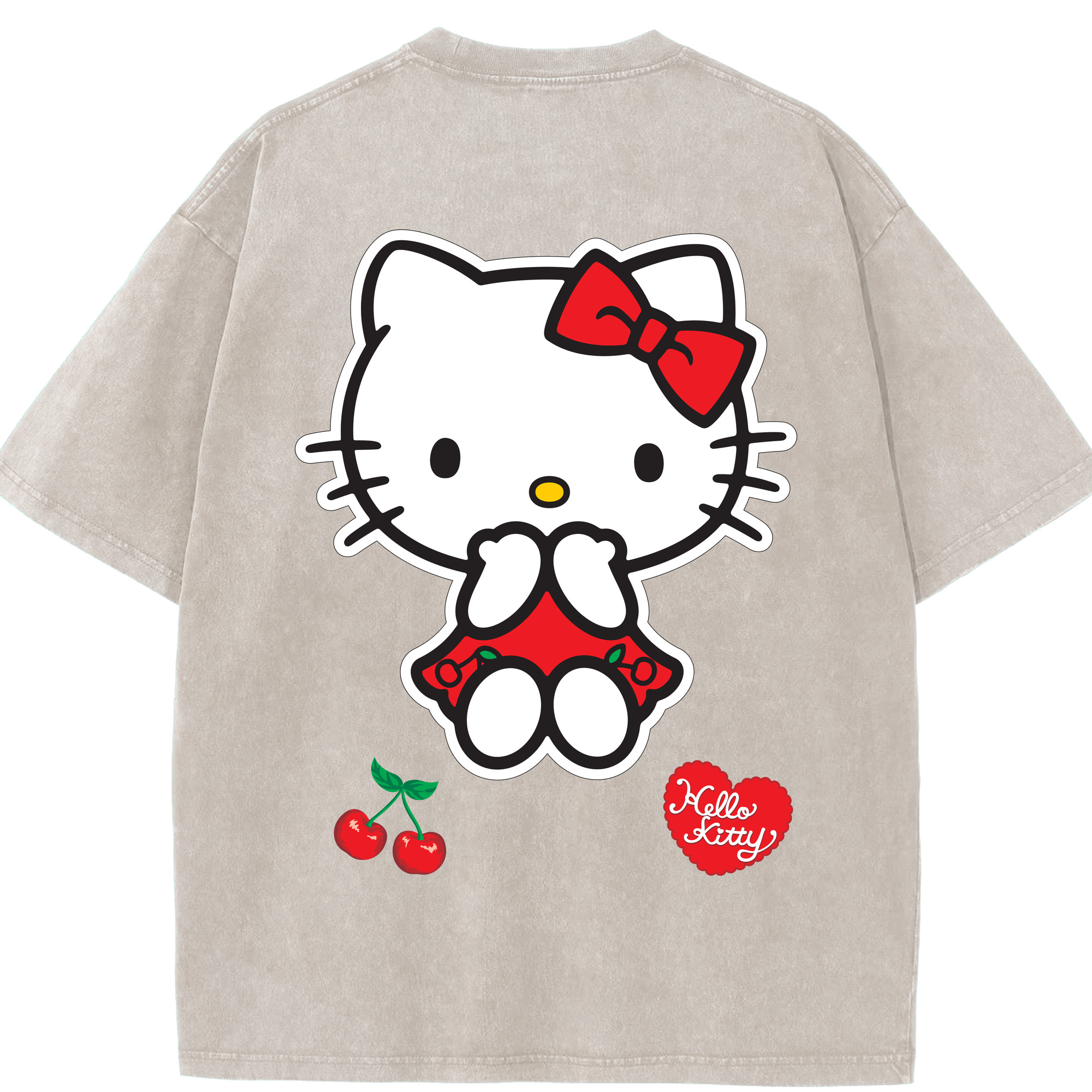 （画像用） Hello Kitty ハローキティ 綿100% ヴィンテージ風 半袖Tシャツ（背面プリント）