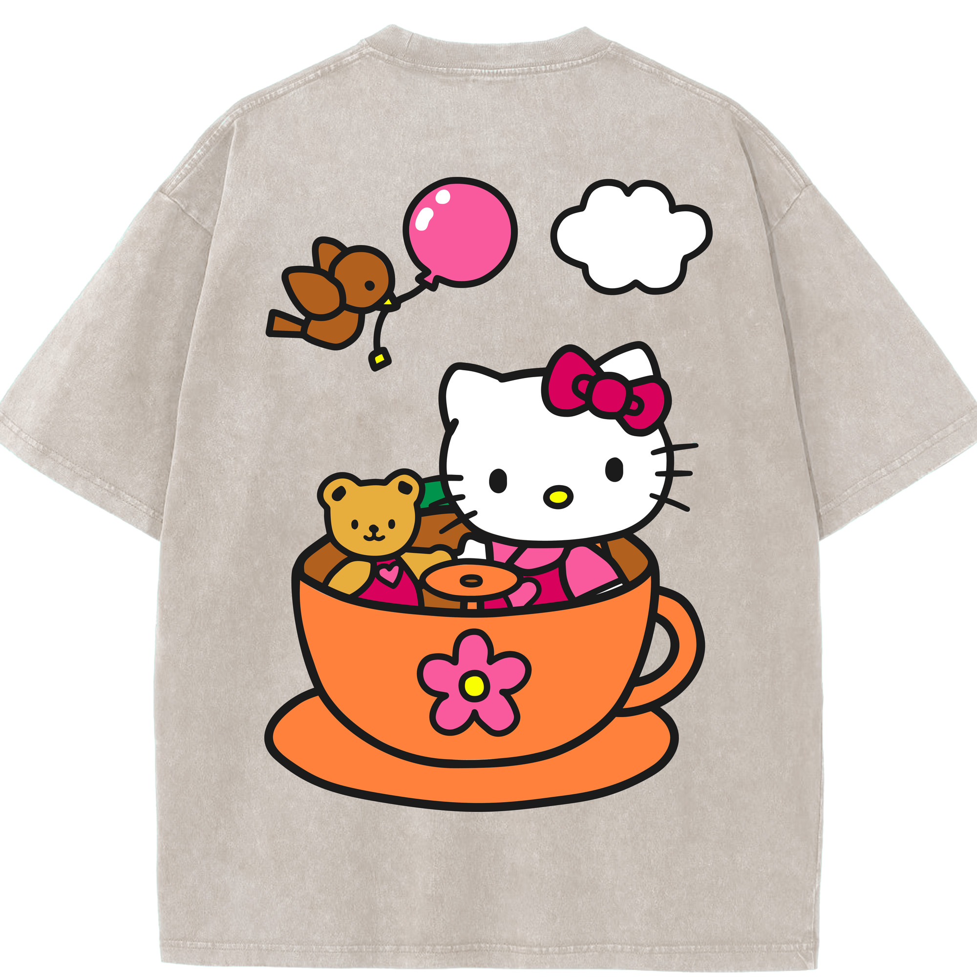 （画像用） Hello Kitty ハローキティ 綿100% ヴィンテージ風 半袖Tシャツ（背面プリント）