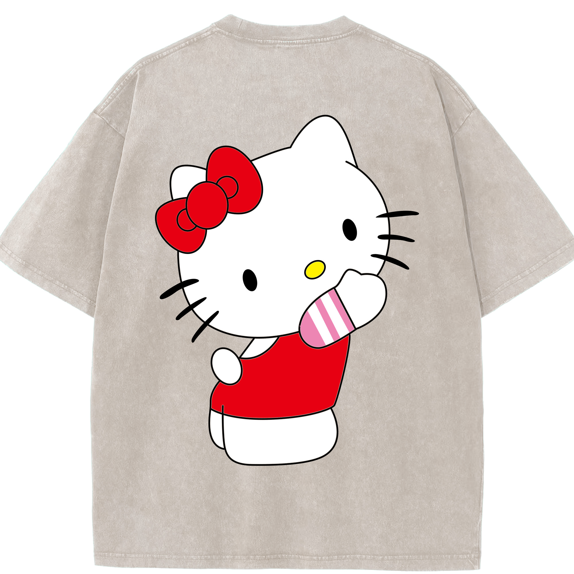 （画像用） Hello Kitty ハローキティ 綿100% ヴィンテージ風 半袖Tシャツ（背面プリント）